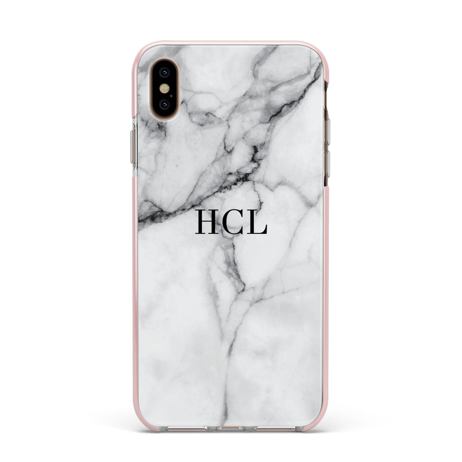 Personalised Small Marble Initials Custom Apple iPhone Xs Max Impact Case Pink Edge on Gold Phone