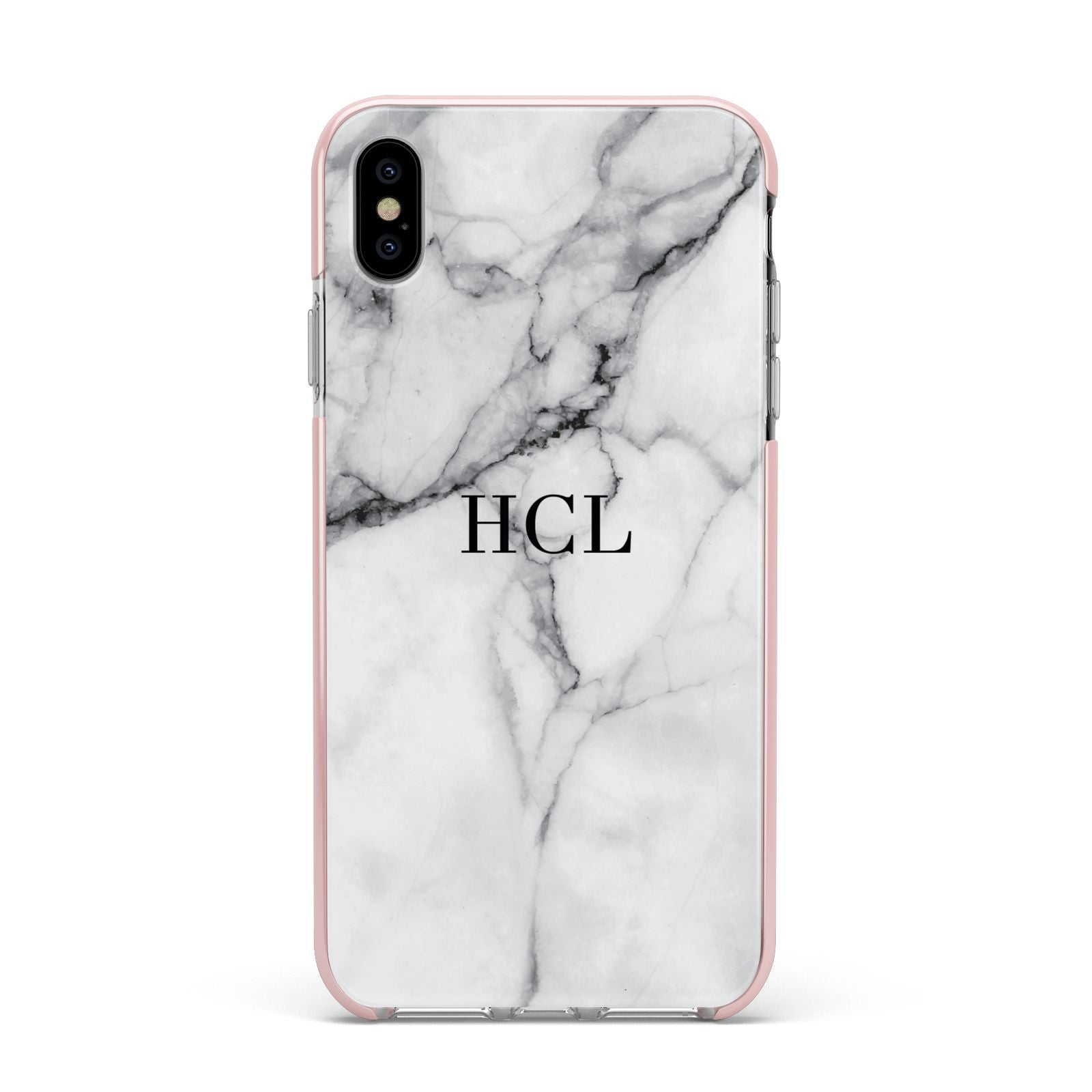 Personalised Small Marble Initials Custom Apple iPhone Xs Max Impact Case Pink Edge on Silver Phone