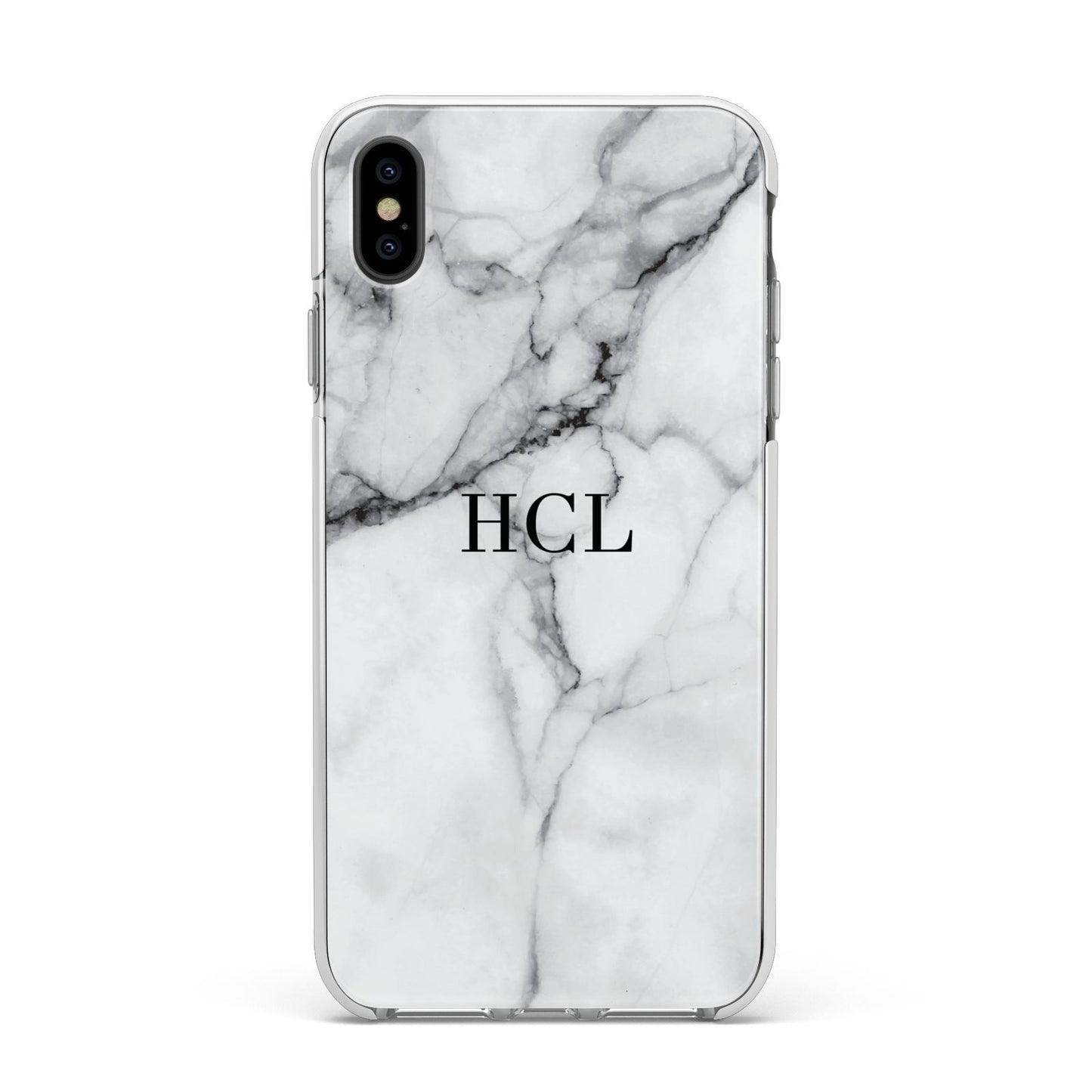 Personalised Small Marble Initials Custom Apple iPhone Xs Max Impact Case White Edge on Black Phone