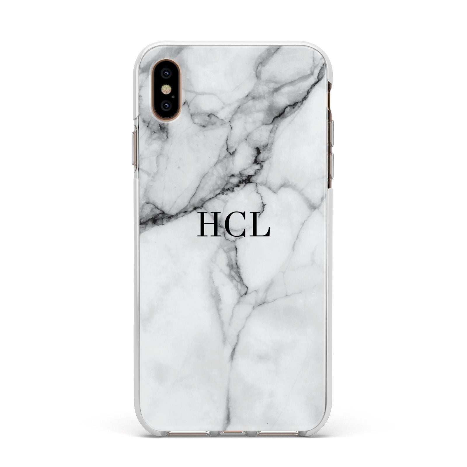 Personalised Small Marble Initials Custom Apple iPhone Xs Max Impact Case White Edge on Gold Phone