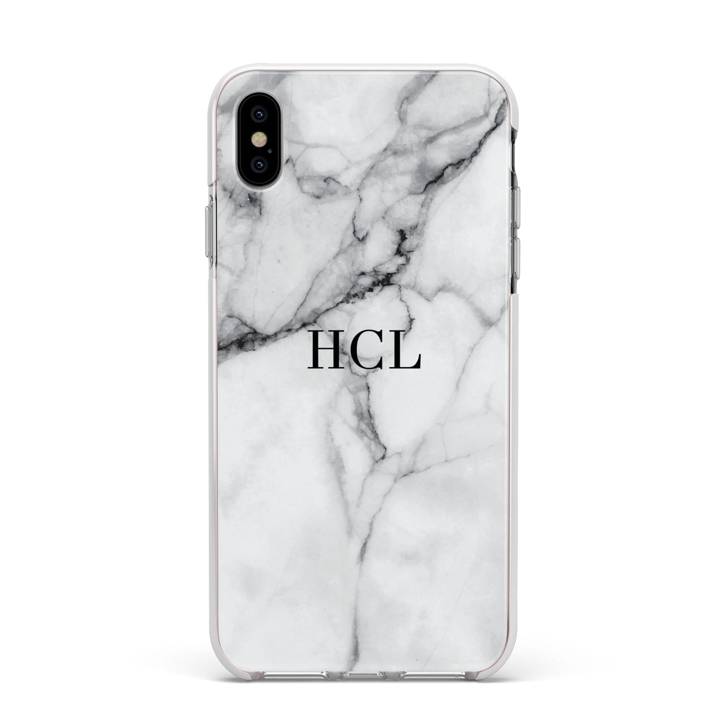 Personalised Small Marble Initials Custom Apple iPhone Xs Max Impact Case White Edge on Silver Phone