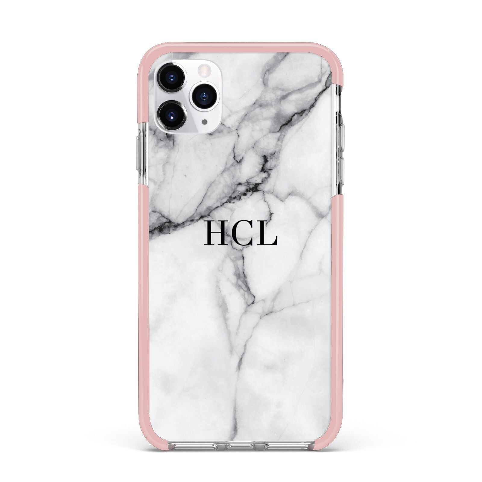 Personalised Small Marble Initials Custom iPhone 11 Pro Max Impact Pink Edge Case