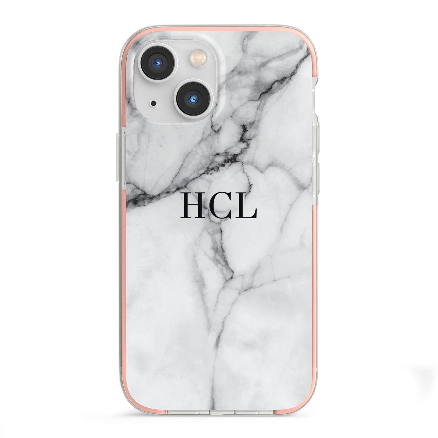 Personalised Small Marble Initials Custom iPhone 13 Mini TPU Impact Case with Pink Edges