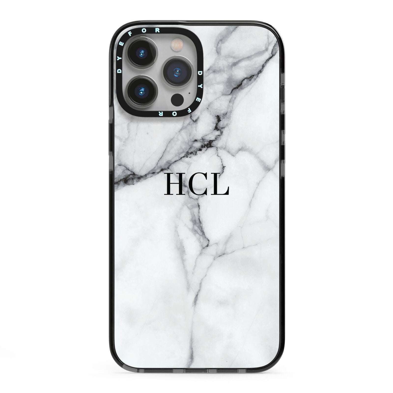 Personalised Small Marble Initials Custom iPhone 13 Pro Max Black Impact Case on Silver phone