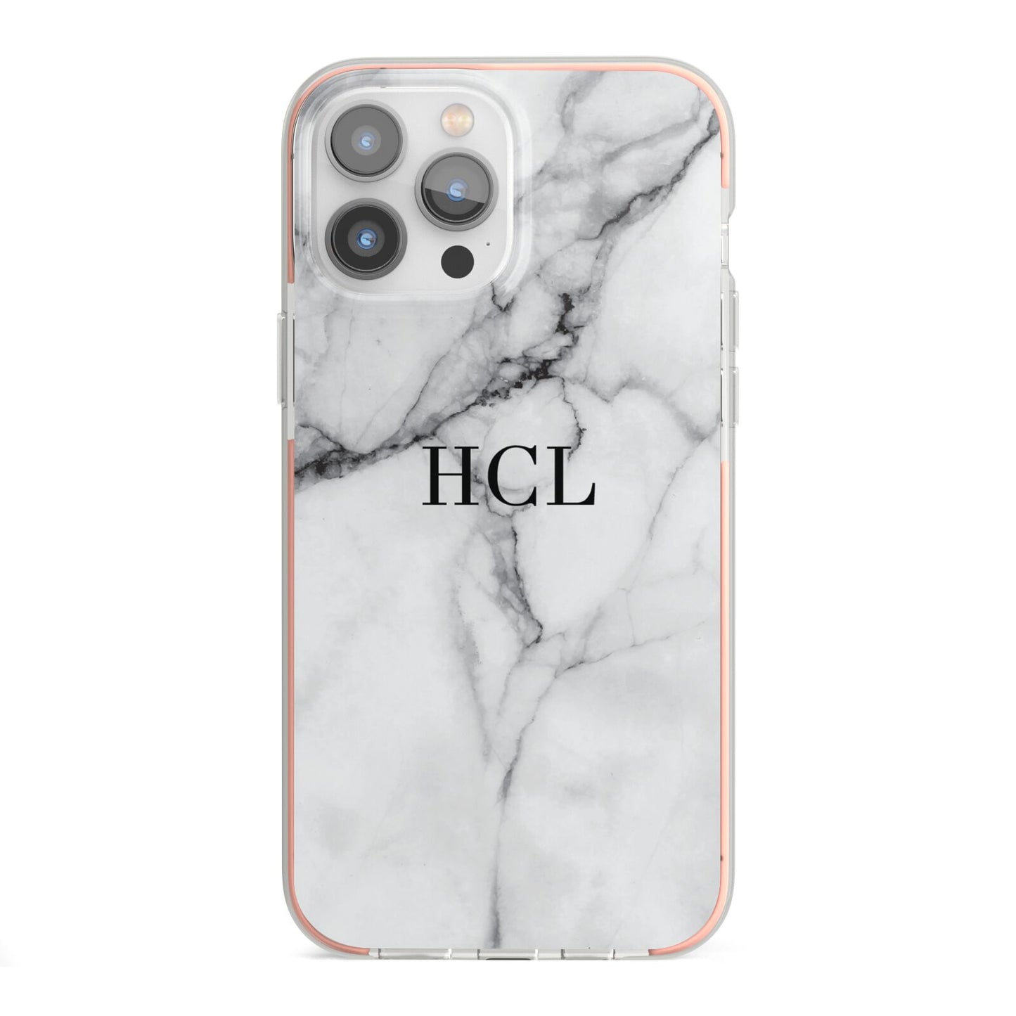 Personalised Small Marble Initials Custom iPhone 13 Pro Max TPU Impact Case with Pink Edges