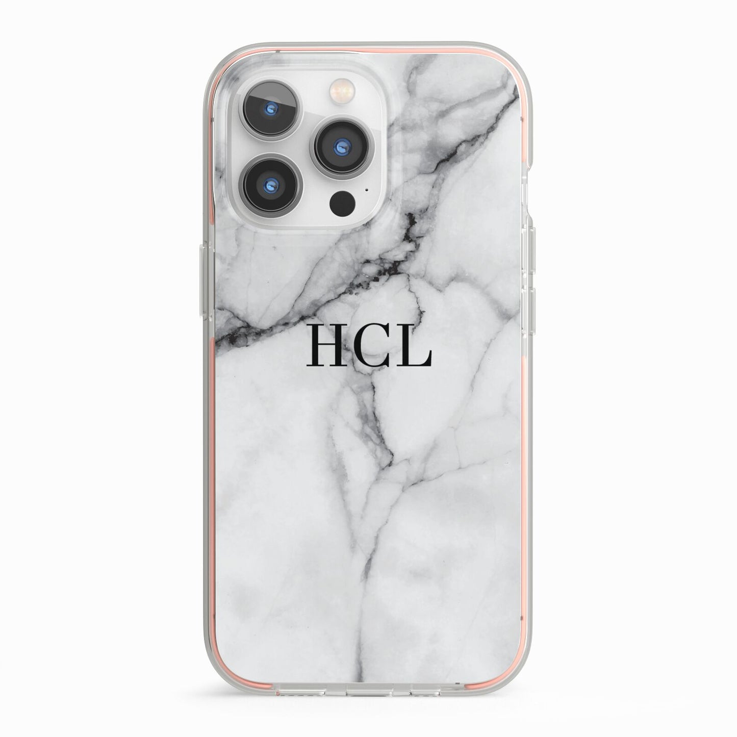 Personalised Small Marble Initials Custom iPhone 13 Pro TPU Impact Case with Pink Edges