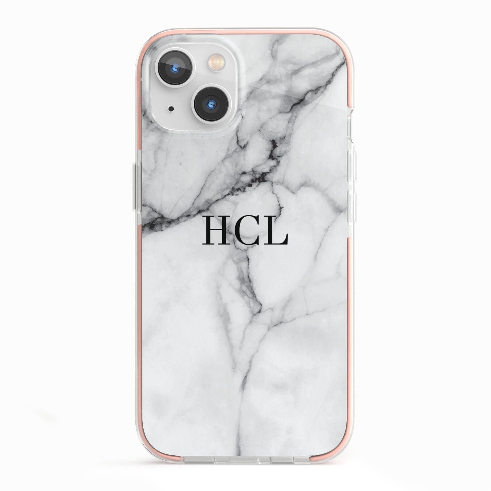 Personalised Small Marble Initials Custom iPhone 13 TPU Impact Case with Pink Edges