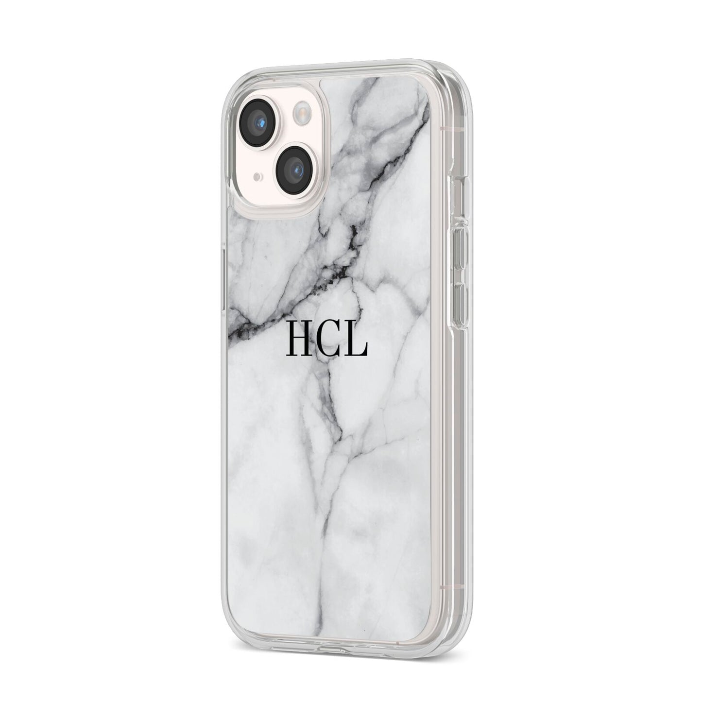 Personalised Small Marble Initials Custom iPhone 14 Clear Tough Case Starlight Angled Image