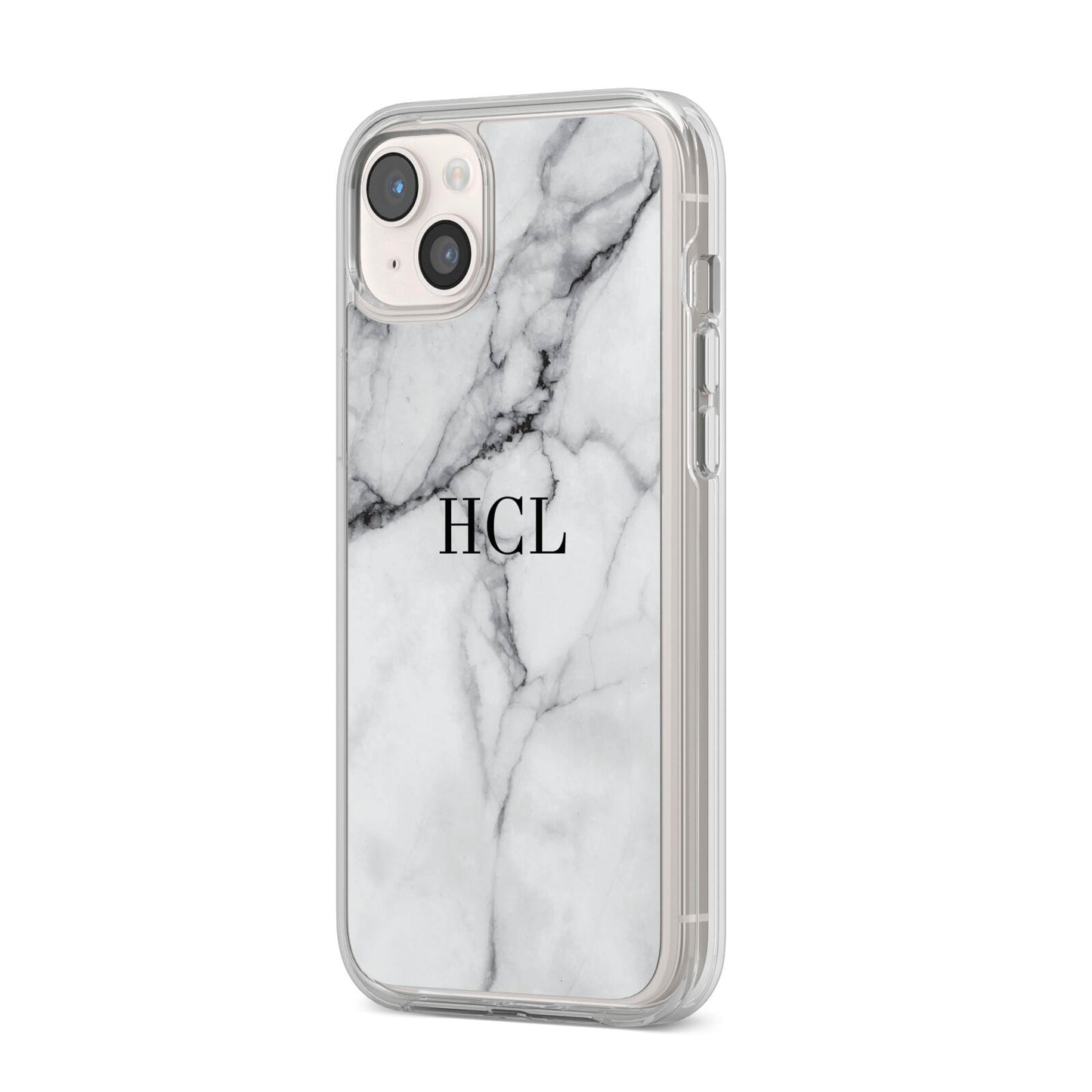 Personalised Small Marble Initials Custom iPhone 14 Plus Clear Tough Case Starlight Angled Image