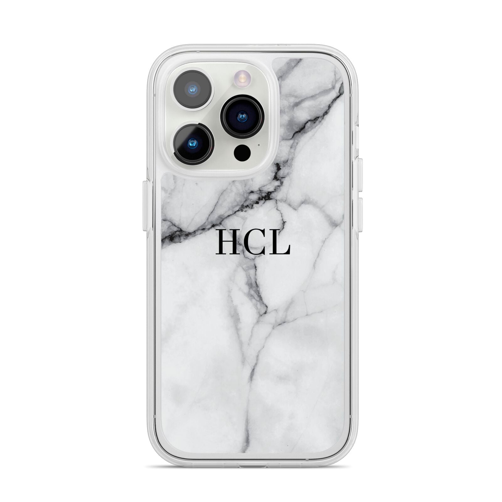 Personalised Small Marble Initials Custom iPhone 14 Pro Clear Tough Case Silver