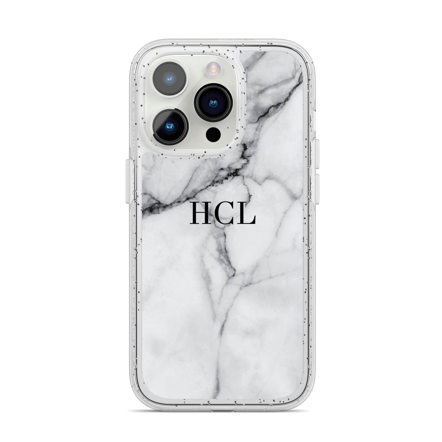 Personalised Small Marble Initials Custom iPhone 14 Pro Glitter Tough Case Silver