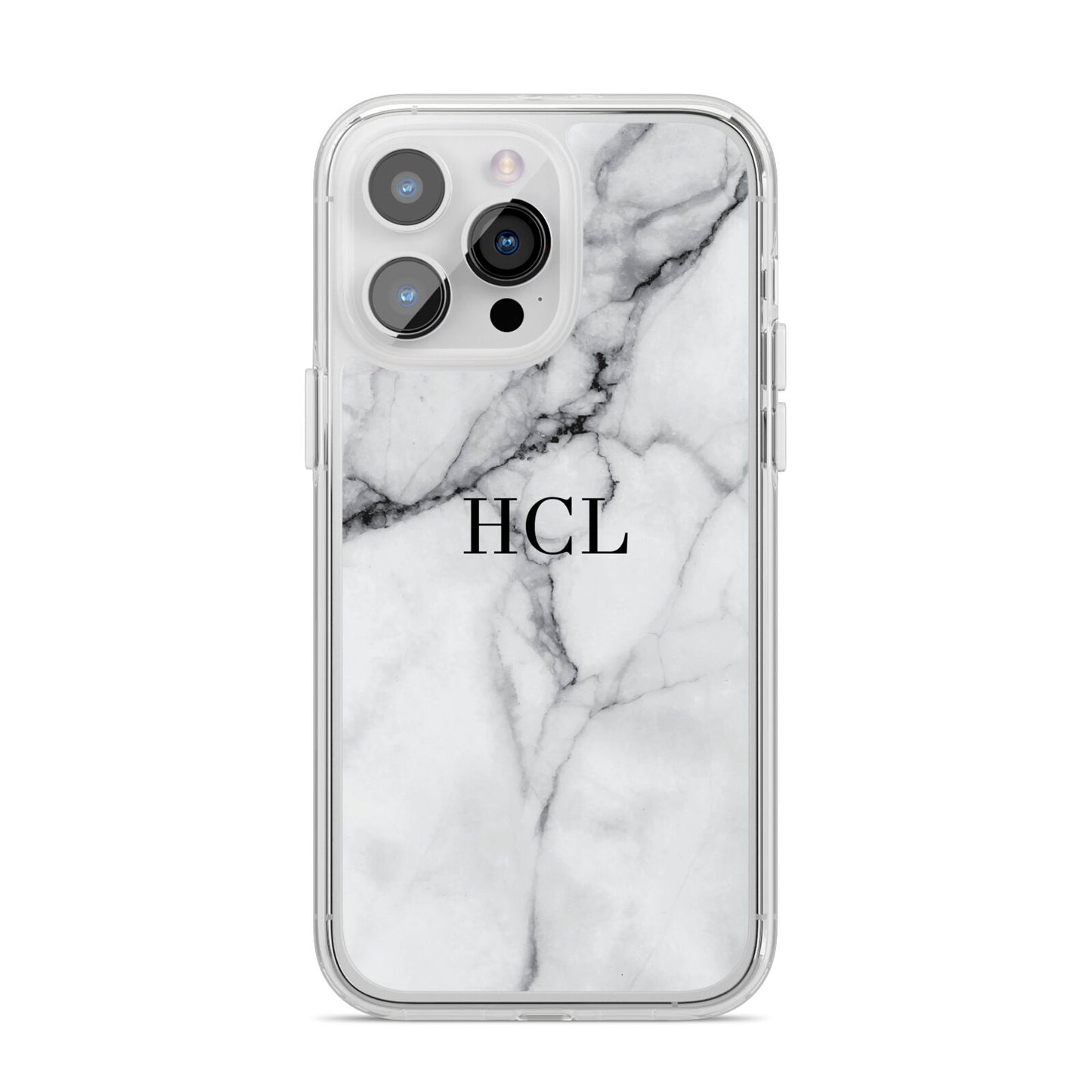 Personalised Small Marble Initials Custom iPhone 14 Pro Max Clear Tough Case Silver