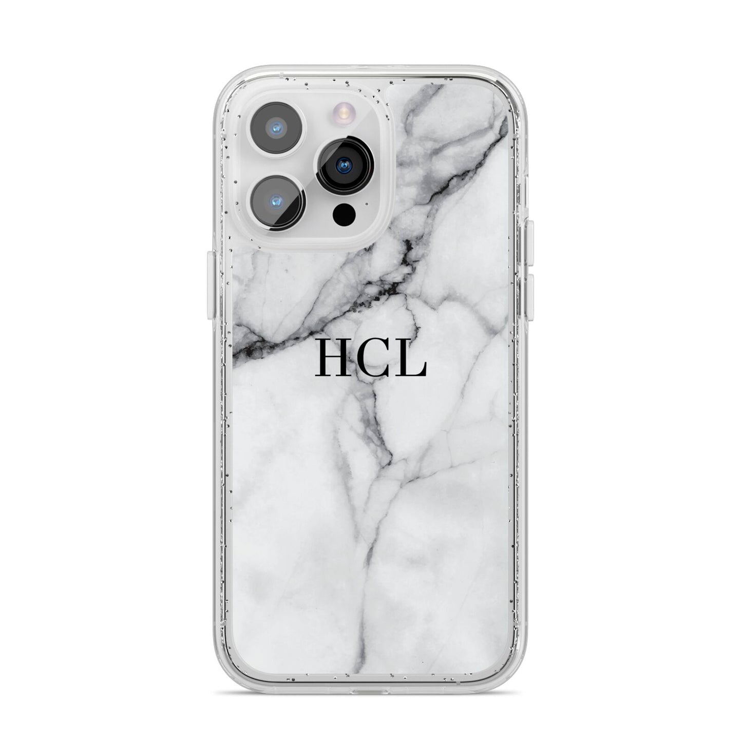 Personalised Small Marble Initials Custom iPhone 14 Pro Max Glitter Tough Case Silver