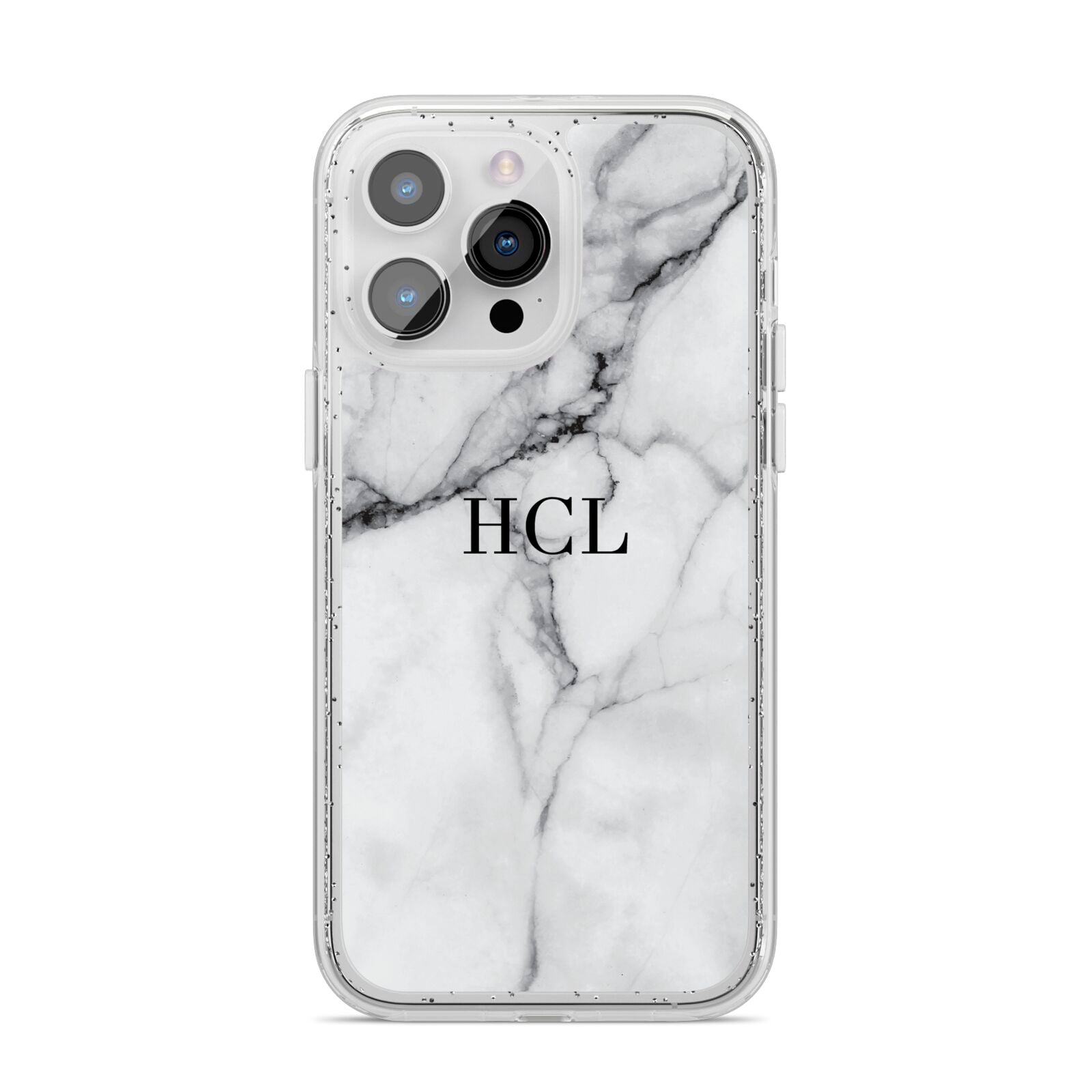 Personalised Small Marble Initials Custom iPhone 14 Pro Max Glitter Tough Case Silver