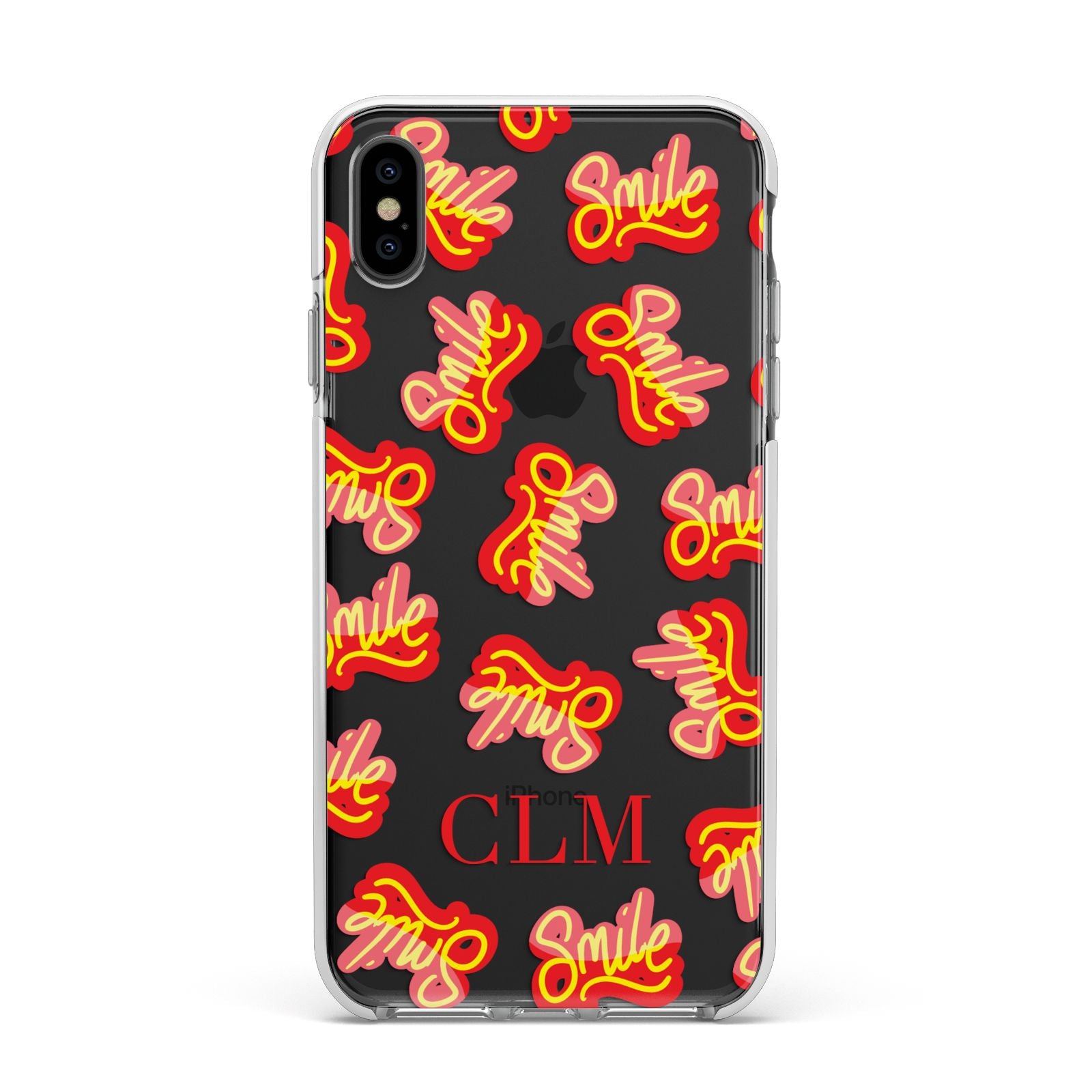 Personalised Smile Initials Clear Apple iPhone Xs Max Impact Case White Edge on Black Phone