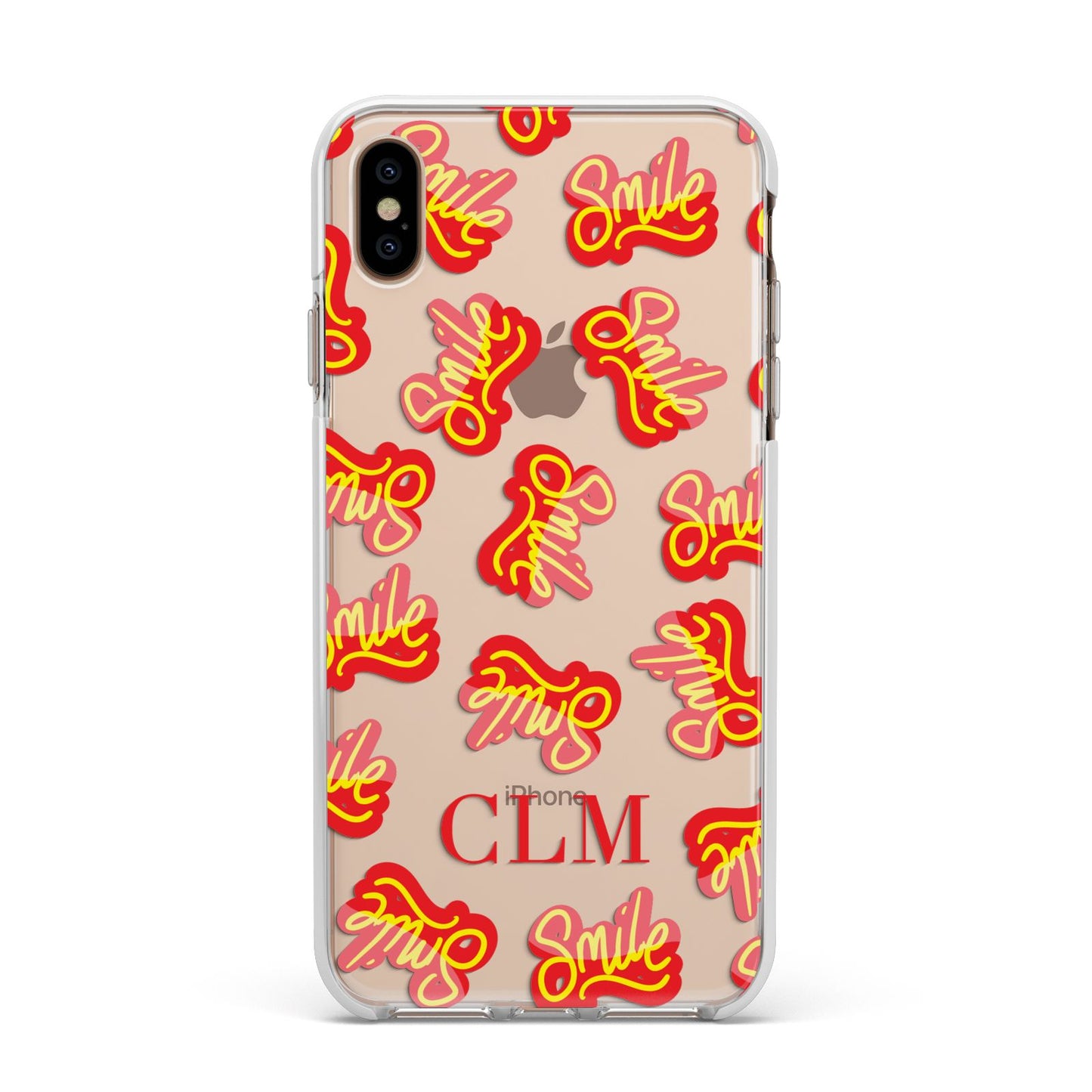 Personalised Smile Initials Clear Apple iPhone Xs Max Impact Case White Edge on Gold Phone