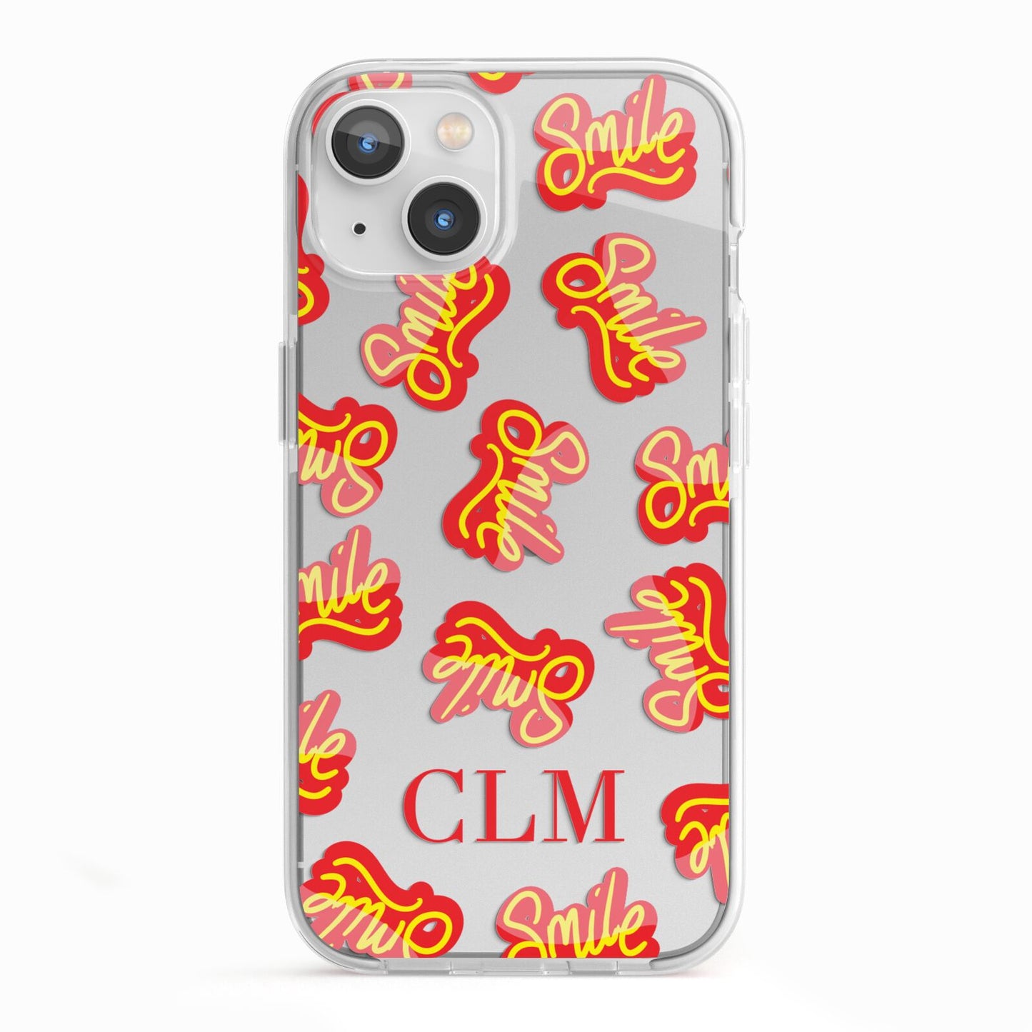 Personalised Smile Initials Clear iPhone 13 TPU Impact Case with White Edges