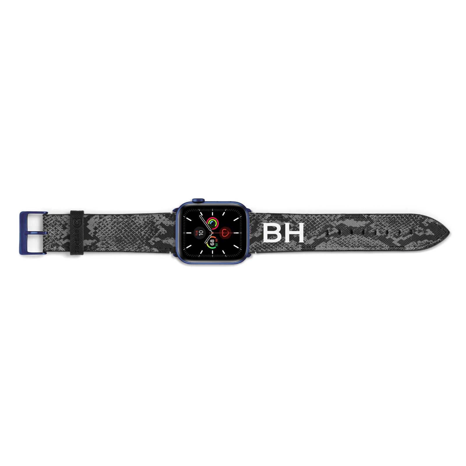 Personalised Snakeskin Apple Watch Strap Landscape Image Blue Hardware