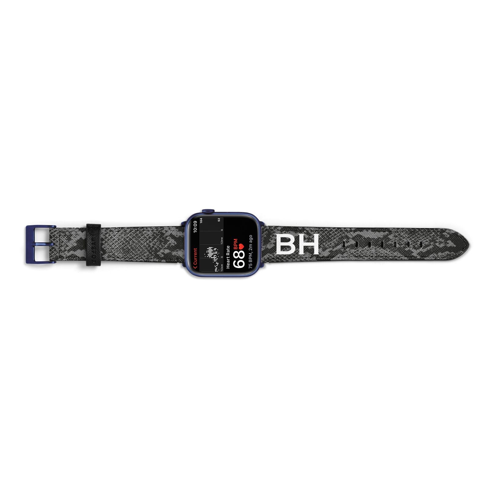Personalised Snakeskin Apple Watch Strap Size 38mm Landscape Image Blue Hardware