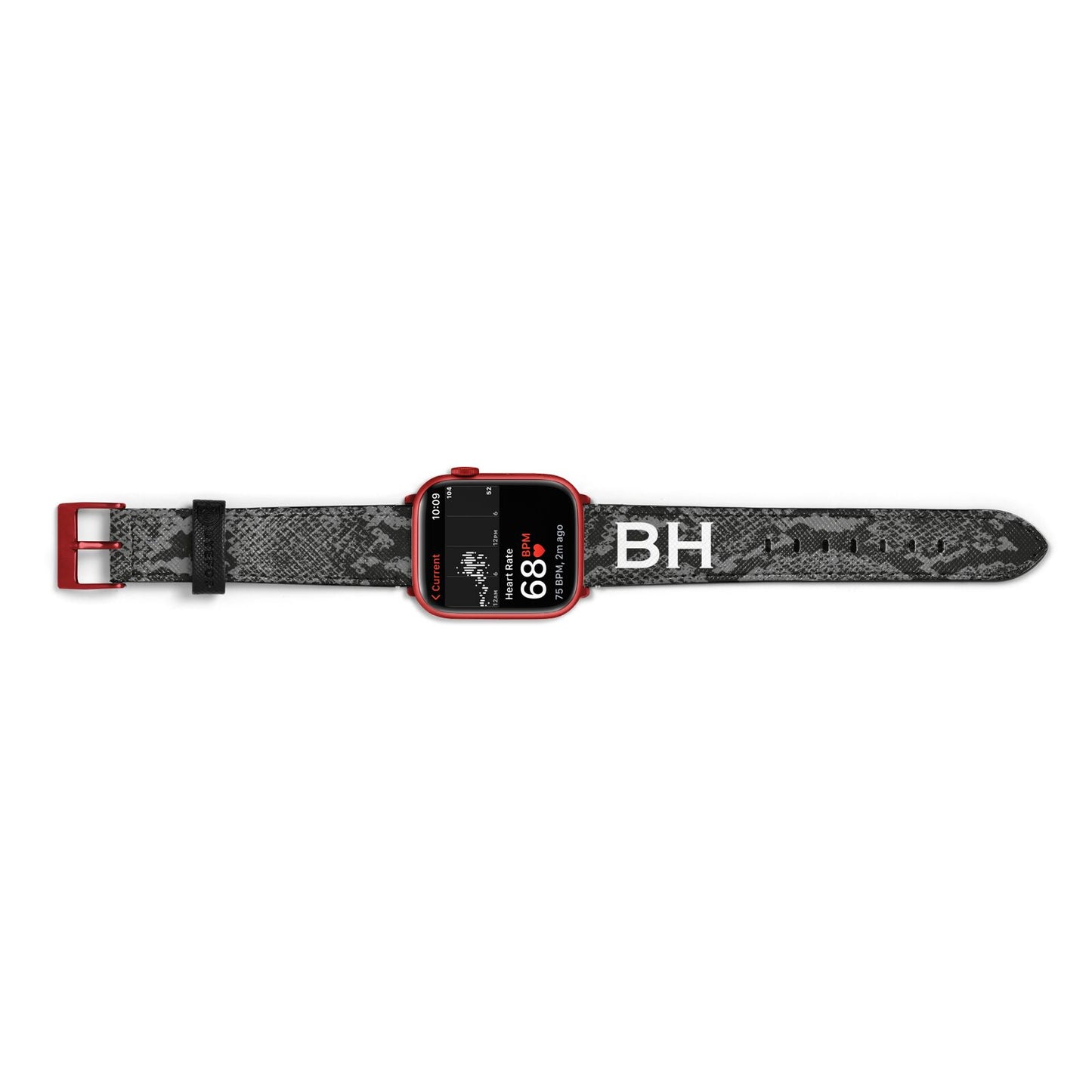 Personalised Snakeskin Apple Watch Strap Size 38mm Landscape Image Red Hardware
