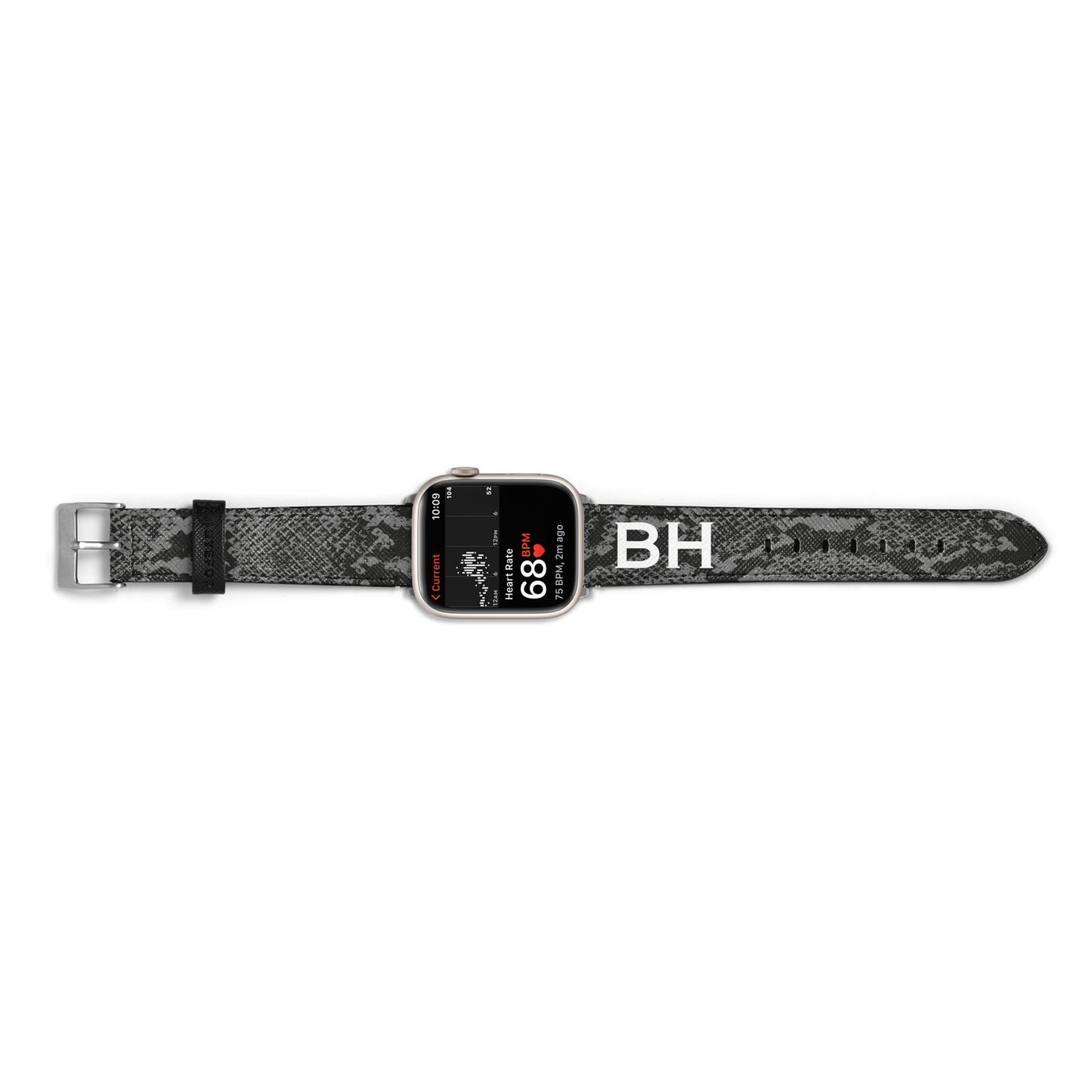 Personalised Snakeskin Apple Watch Strap Size 38mm Landscape Image Silver Hardware