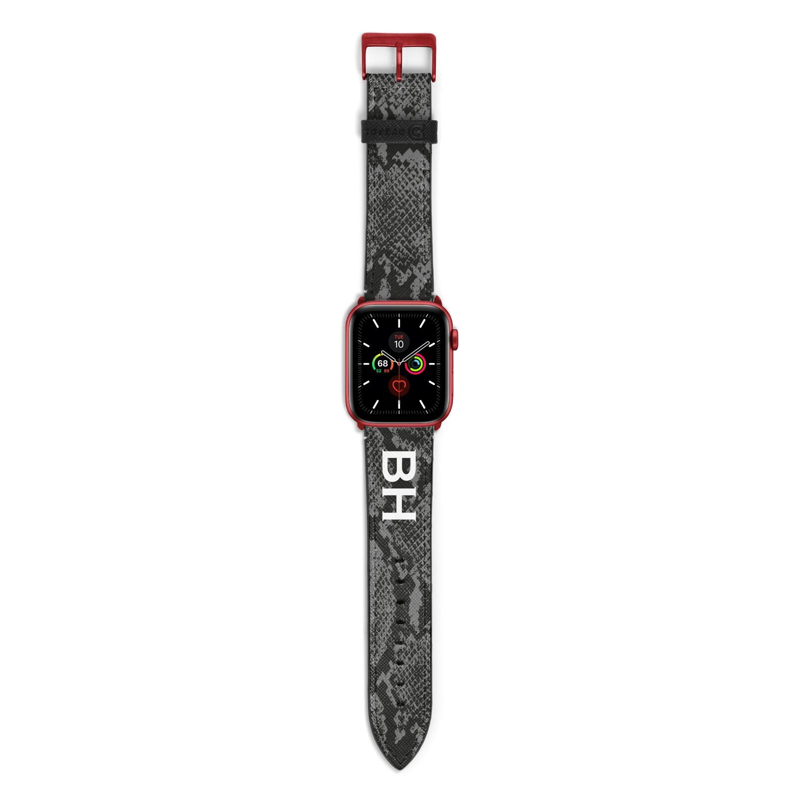 Personalised Snakeskin Apple Watch Strap with Red Hardware