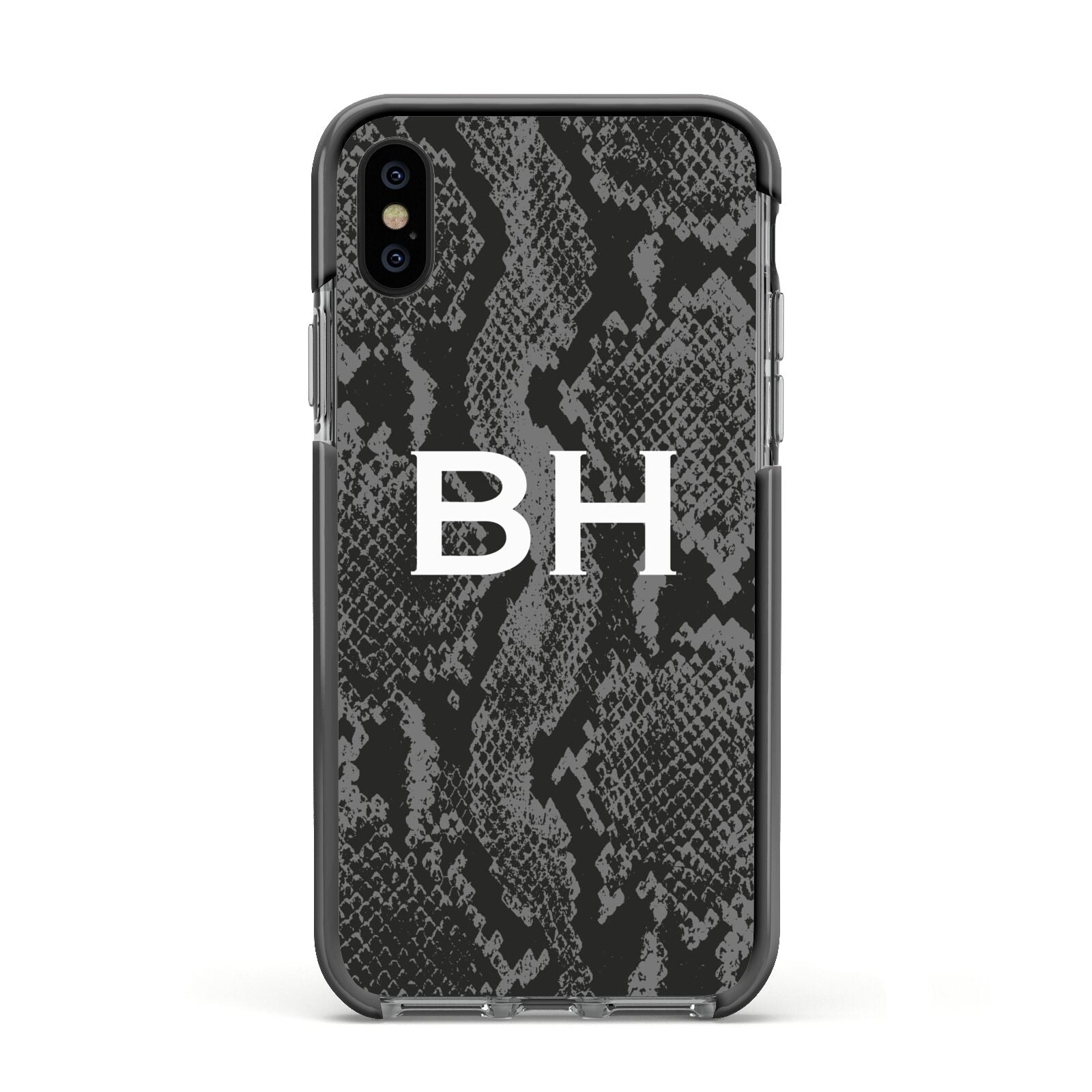 Personalised Snakeskin Apple iPhone Xs Impact Case Black Edge on Black Phone