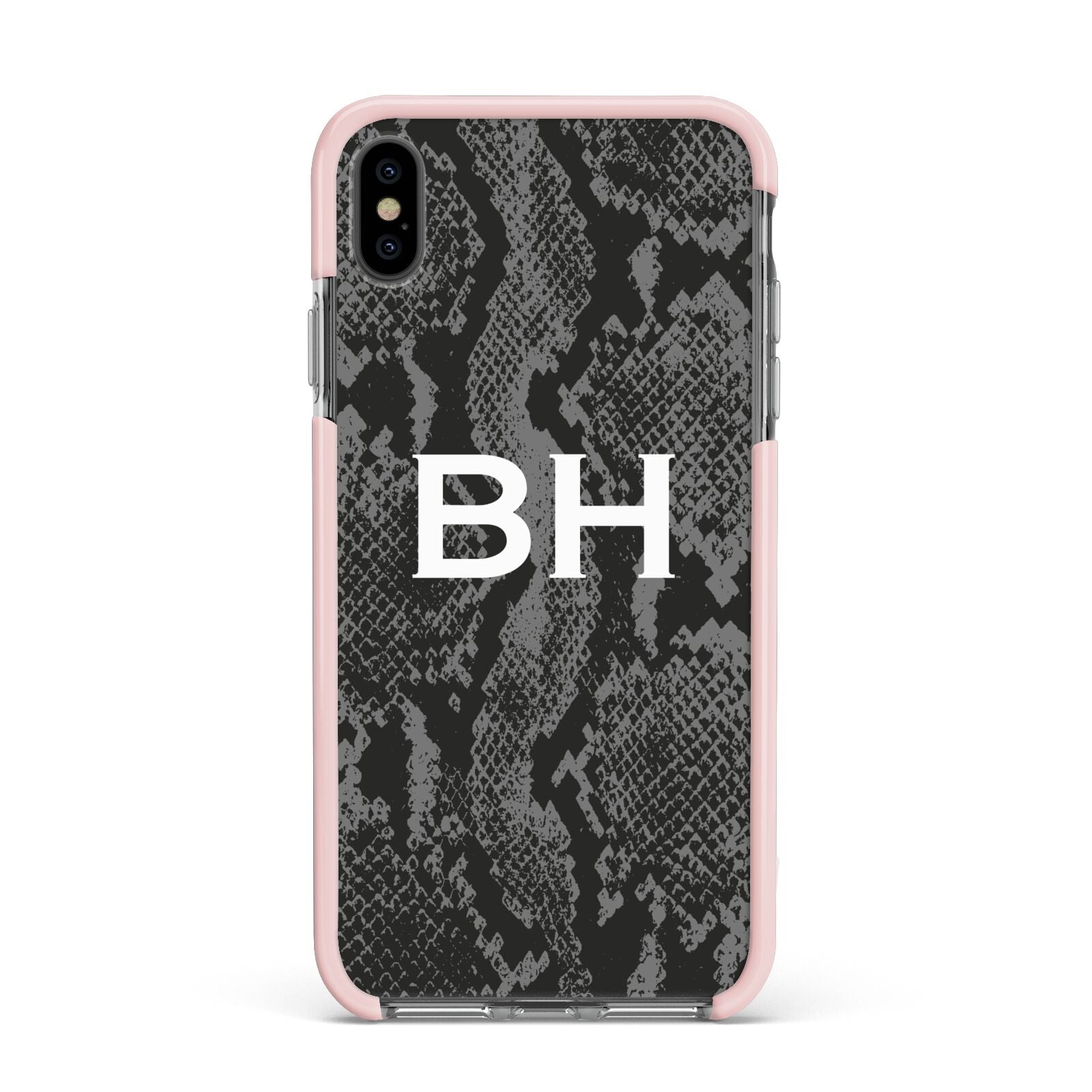 Personalised Snakeskin Apple iPhone Xs Max Impact Case Pink Edge on Black Phone