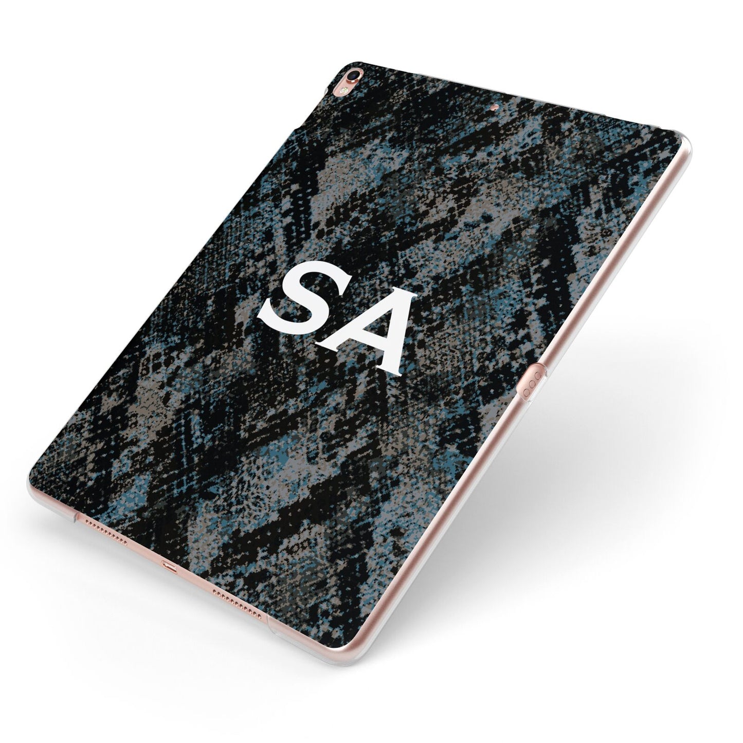 Personalised Snakeskin Effect Apple iPad Case on Rose Gold iPad Side View