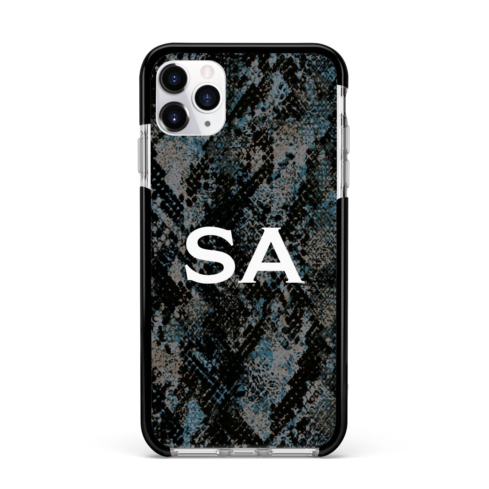 Personalised Snakeskin Effect Apple iPhone 11 Pro Max in Silver with Black Impact Case