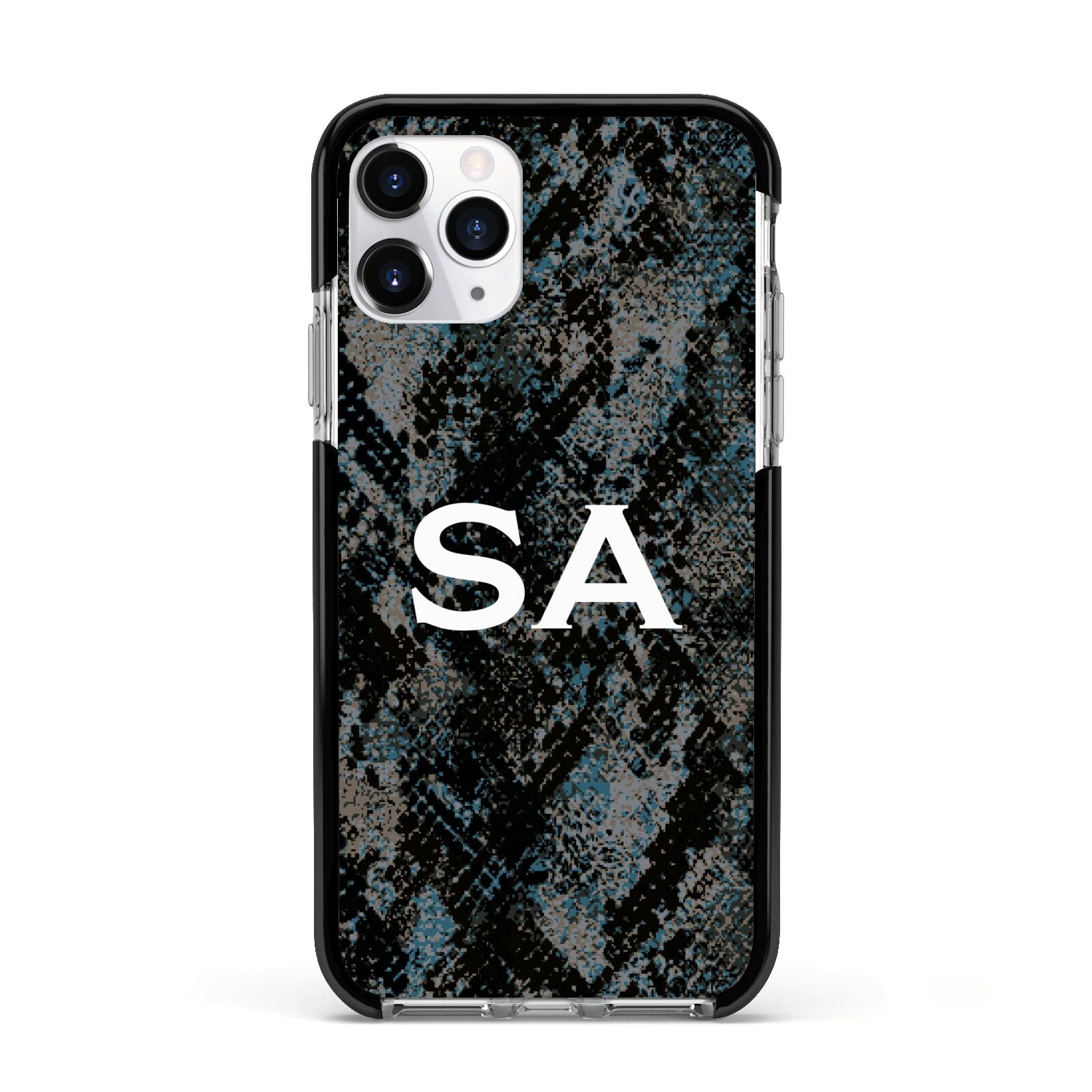 Personalised Snakeskin Effect Apple iPhone 11 Pro in Silver with Black Impact Case