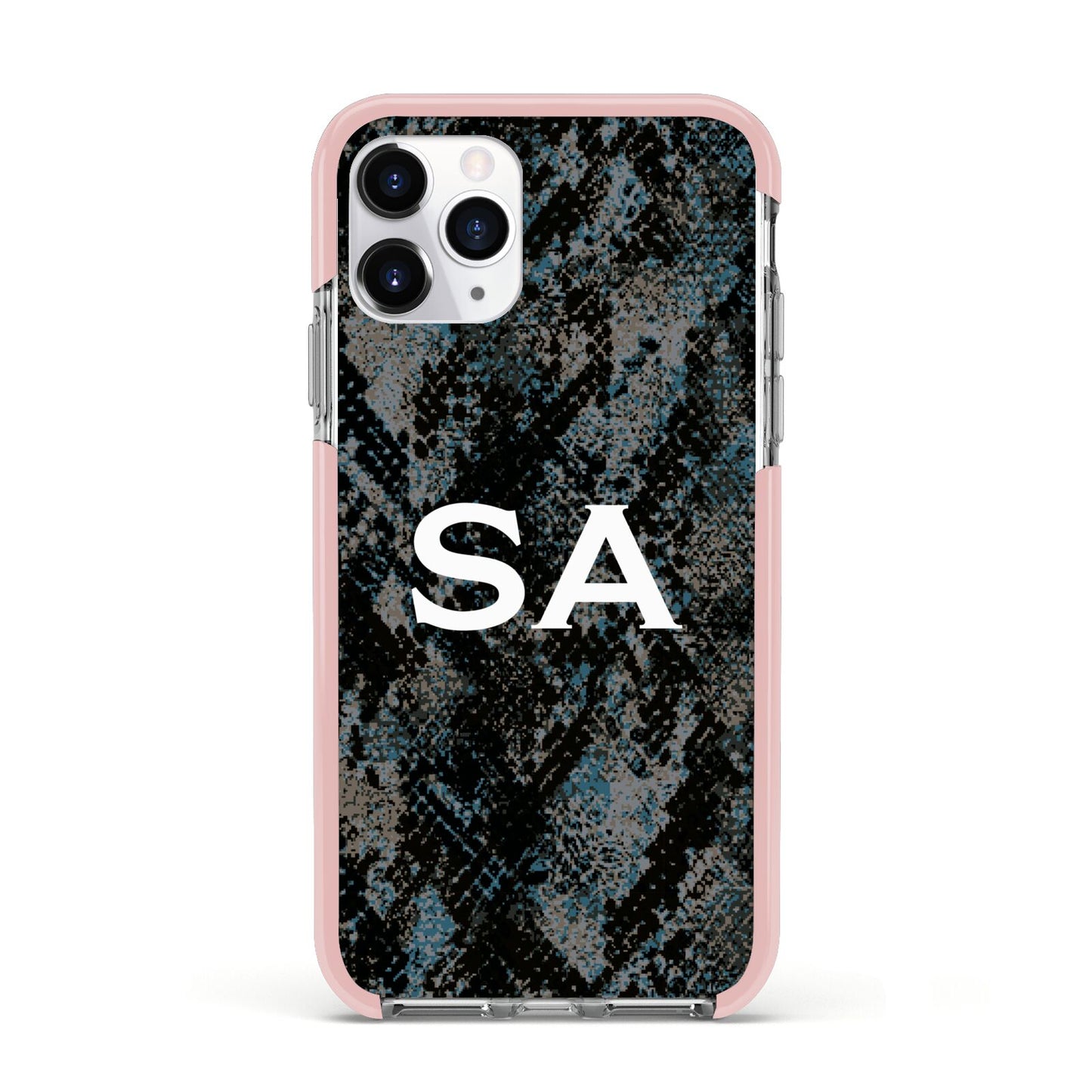 Personalised Snakeskin Effect Apple iPhone 11 Pro in Silver with Pink Impact Case