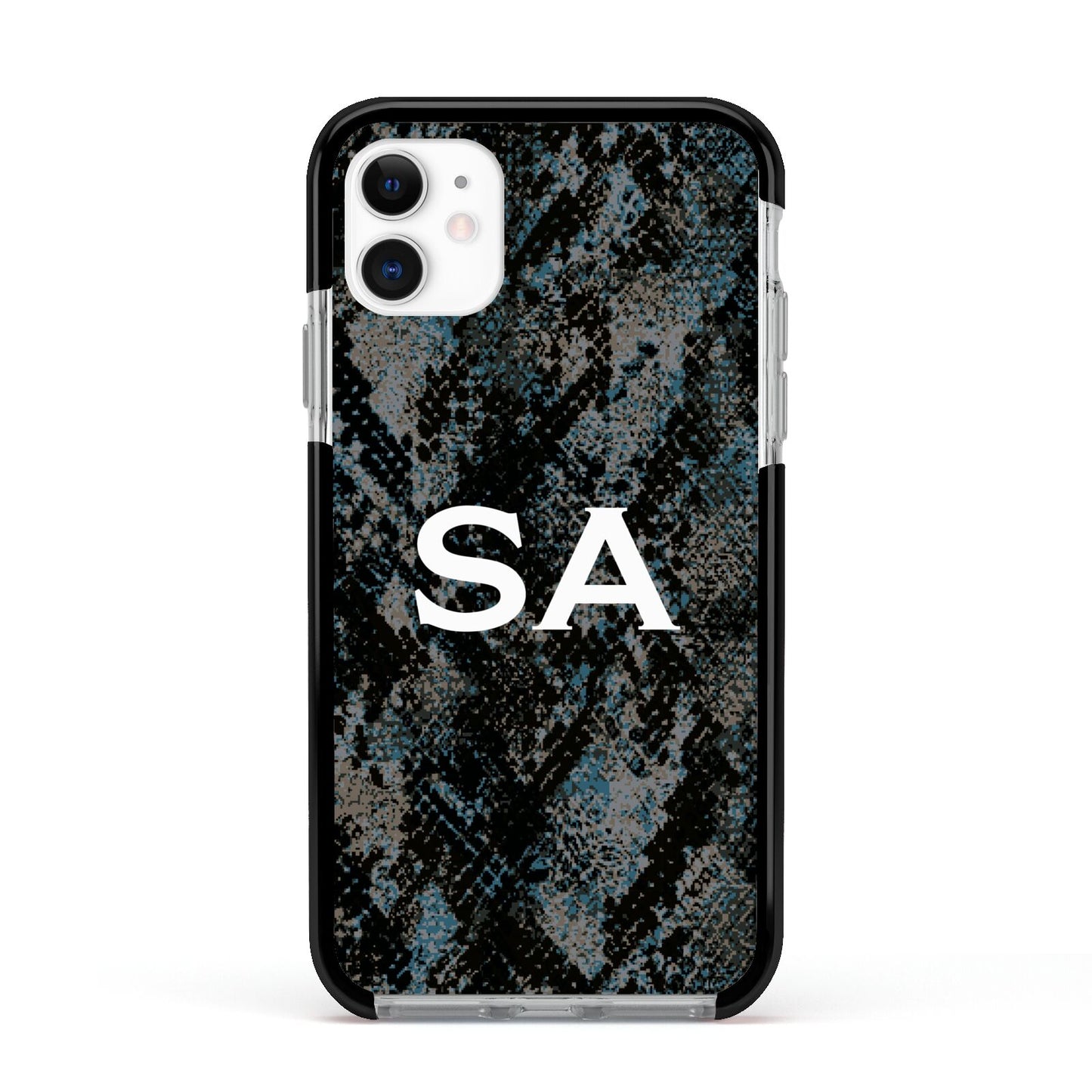 Personalised Snakeskin Effect Apple iPhone 11 in White with Black Impact Case