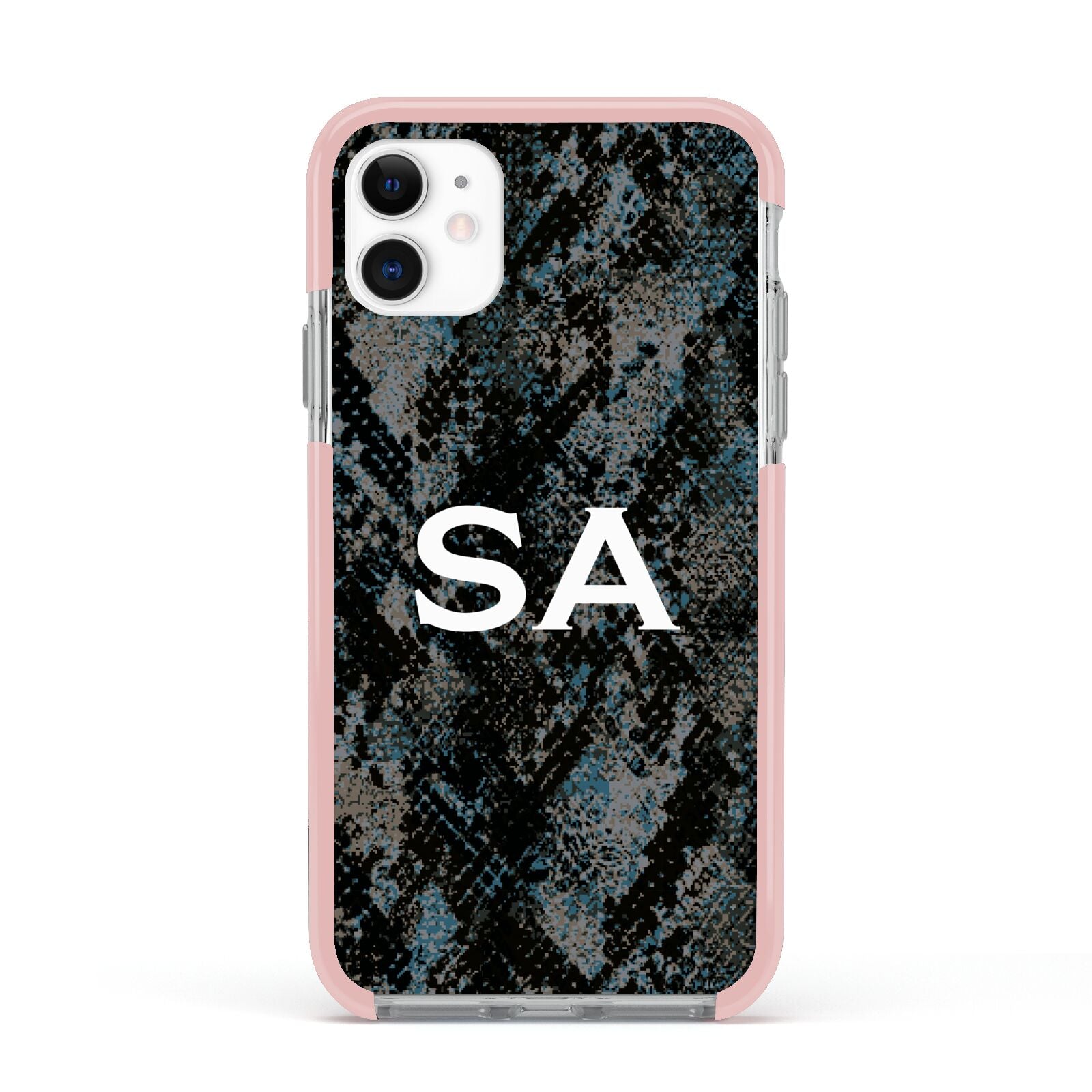 Personalised Snakeskin Effect Apple iPhone 11 in White with Pink Impact Case