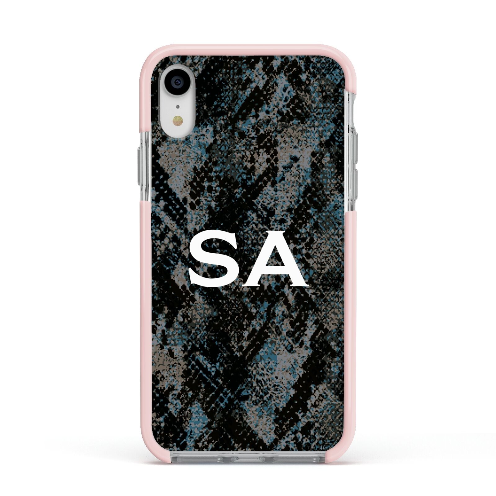 Personalised Snakeskin Effect Apple iPhone XR Impact Case Pink Edge on Silver Phone