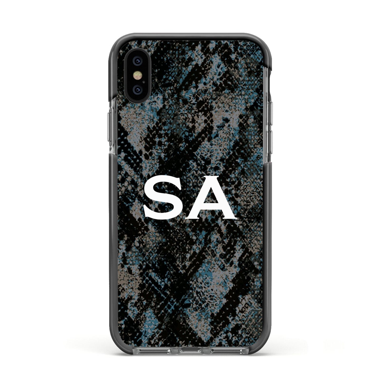 Personalised Snakeskin Effect Apple iPhone Xs Impact Case Black Edge on Black Phone