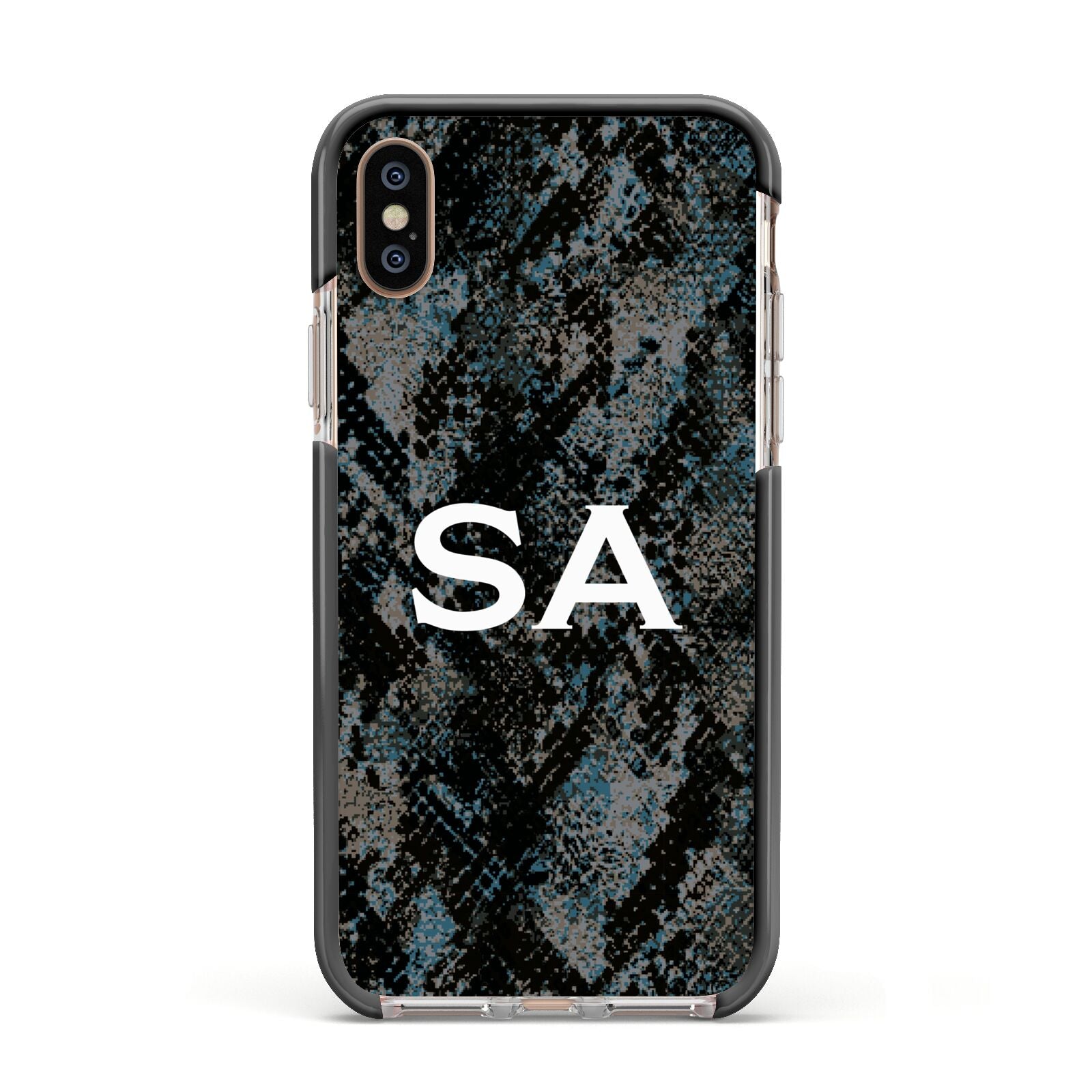 Personalised Snakeskin Effect Apple iPhone Xs Impact Case Black Edge on Gold Phone