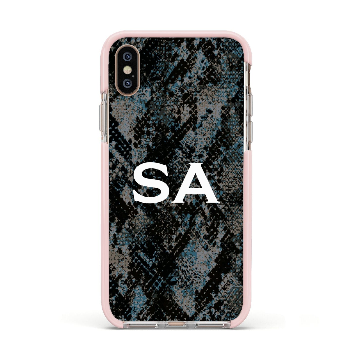 Personalised Snakeskin Effect Apple iPhone Xs Impact Case Pink Edge on Gold Phone