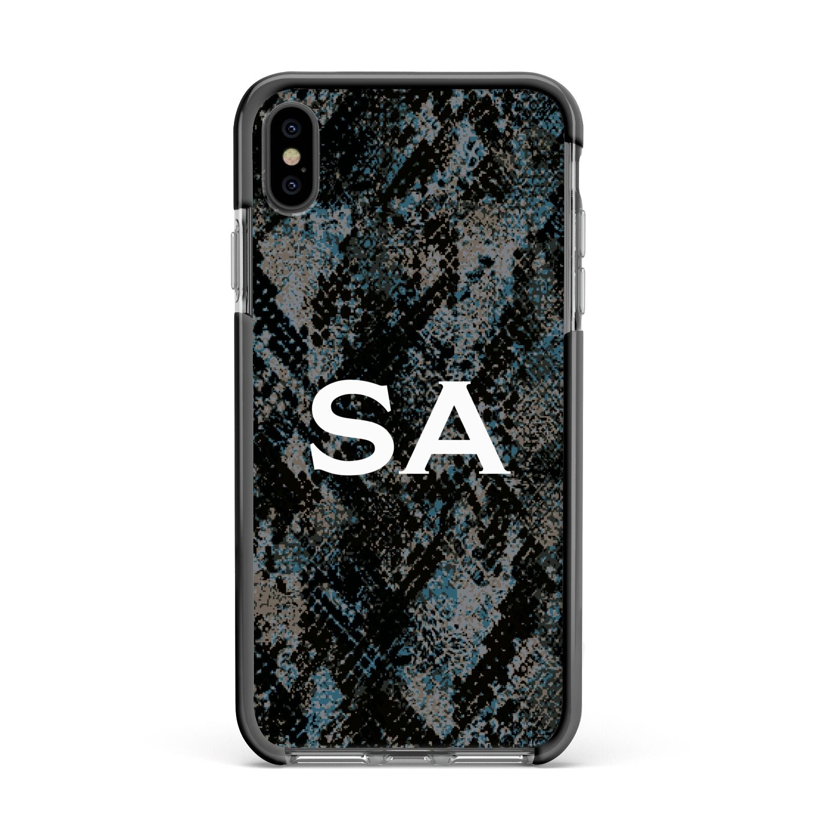 Personalised Snakeskin Effect Apple iPhone Xs Max Impact Case Black Edge on Black Phone