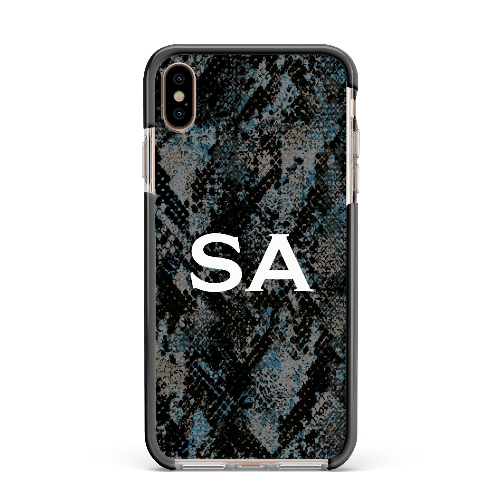 Personalised Snakeskin Effect Apple iPhone Xs Max Impact Case Black Edge on Gold Phone