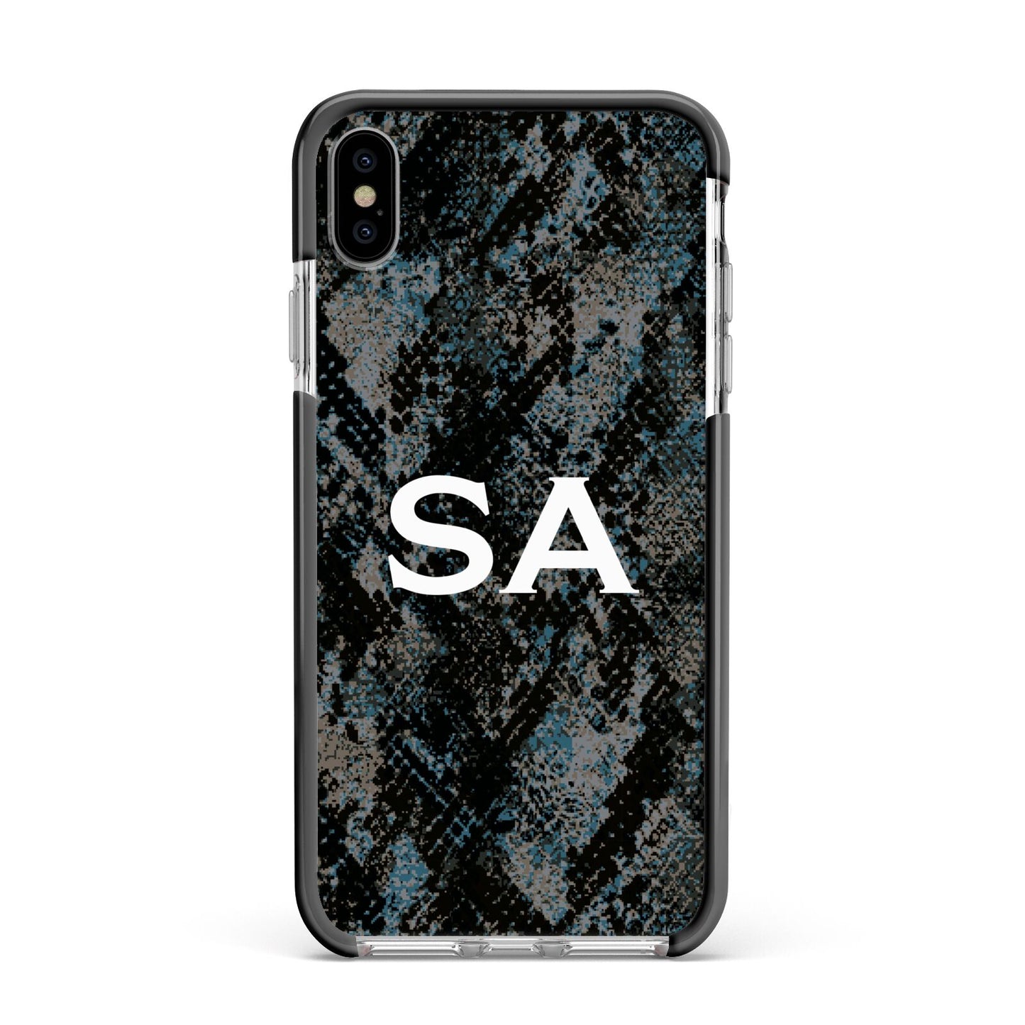 Personalised Snakeskin Effect Apple iPhone Xs Max Impact Case Black Edge on Silver Phone