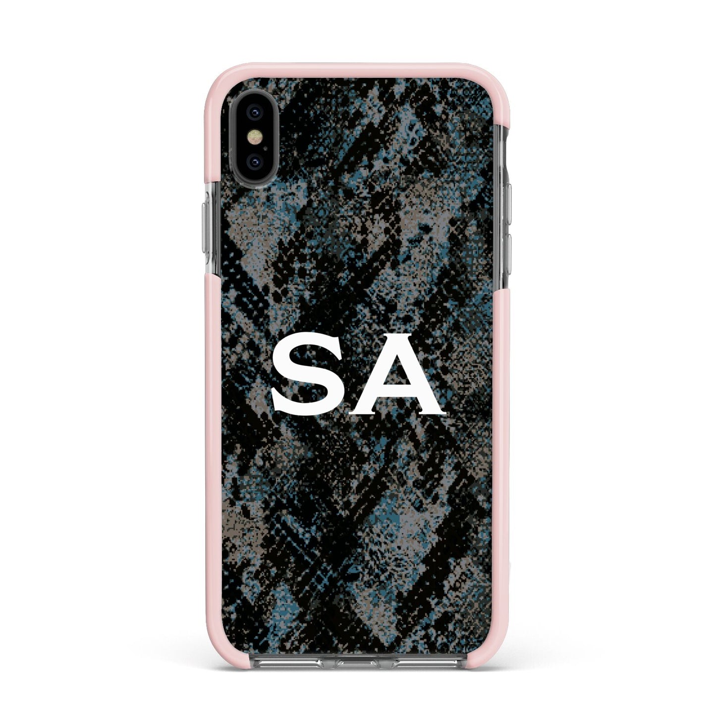 Personalised Snakeskin Effect Apple iPhone Xs Max Impact Case Pink Edge on Black Phone