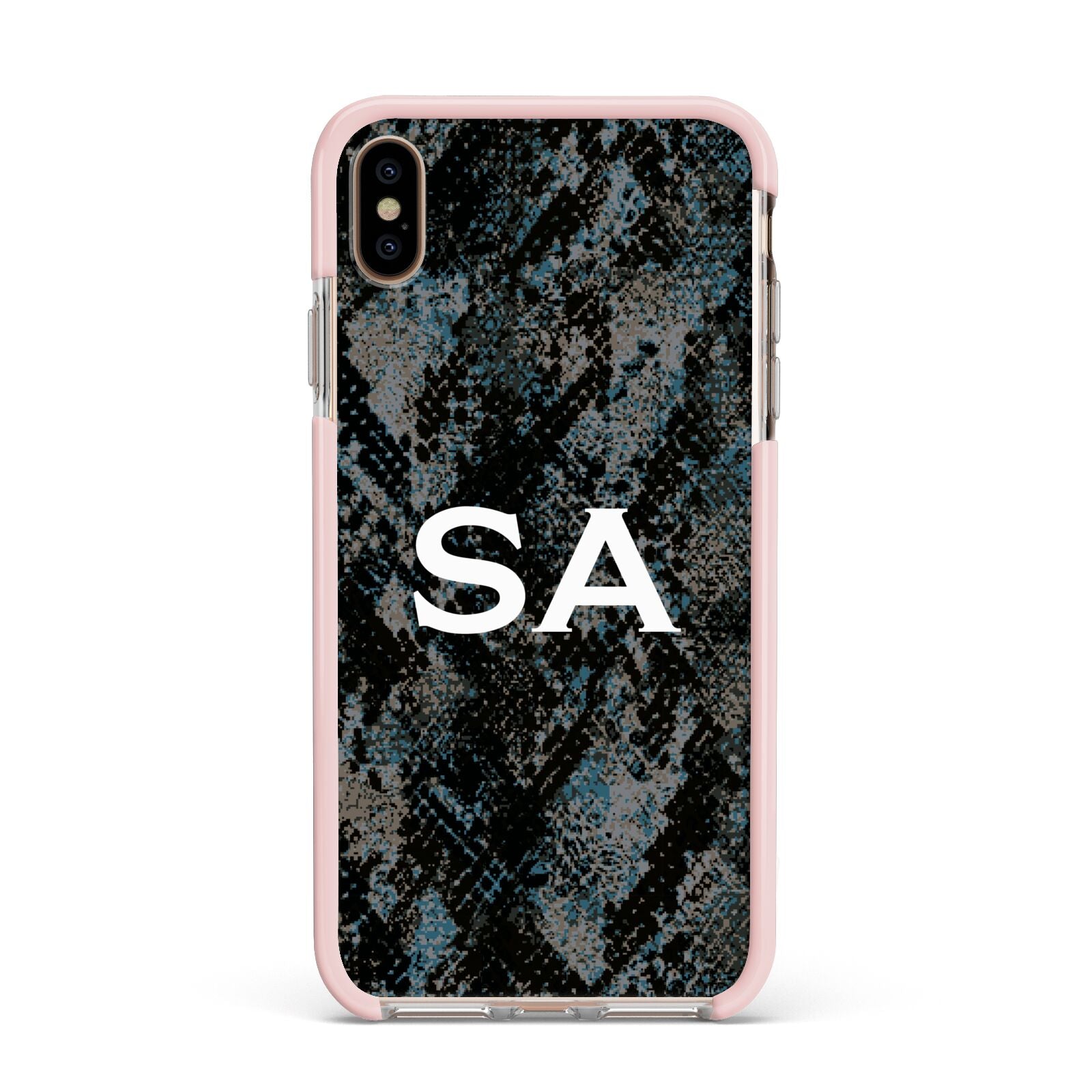 Personalised Snakeskin Effect Apple iPhone Xs Max Impact Case Pink Edge on Gold Phone