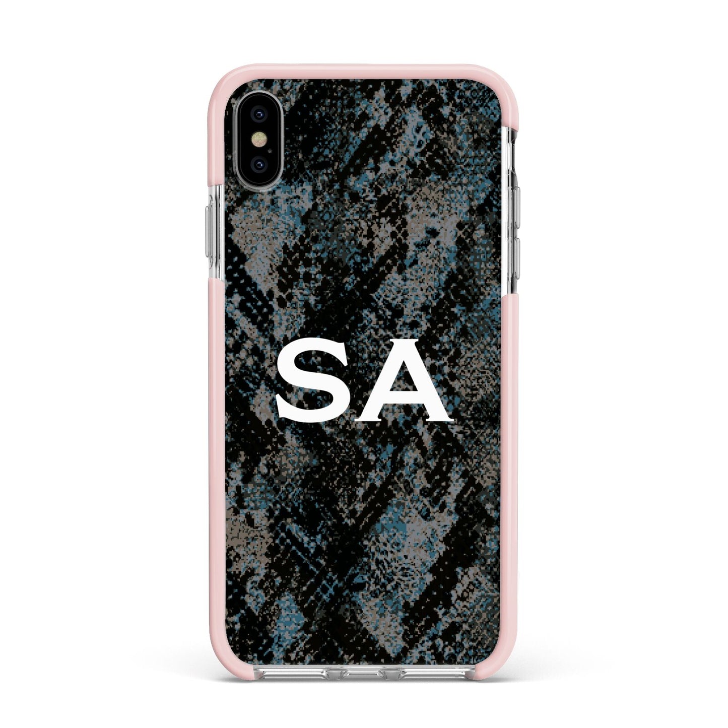 Personalised Snakeskin Effect Apple iPhone Xs Max Impact Case Pink Edge on Silver Phone