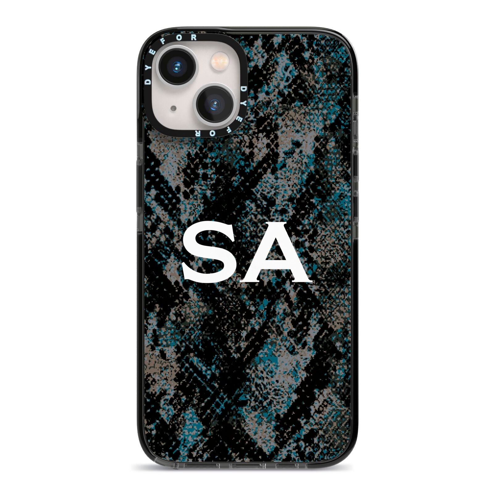 Personalised Snakeskin Effect iPhone 13 Black Impact Case on Silver phone