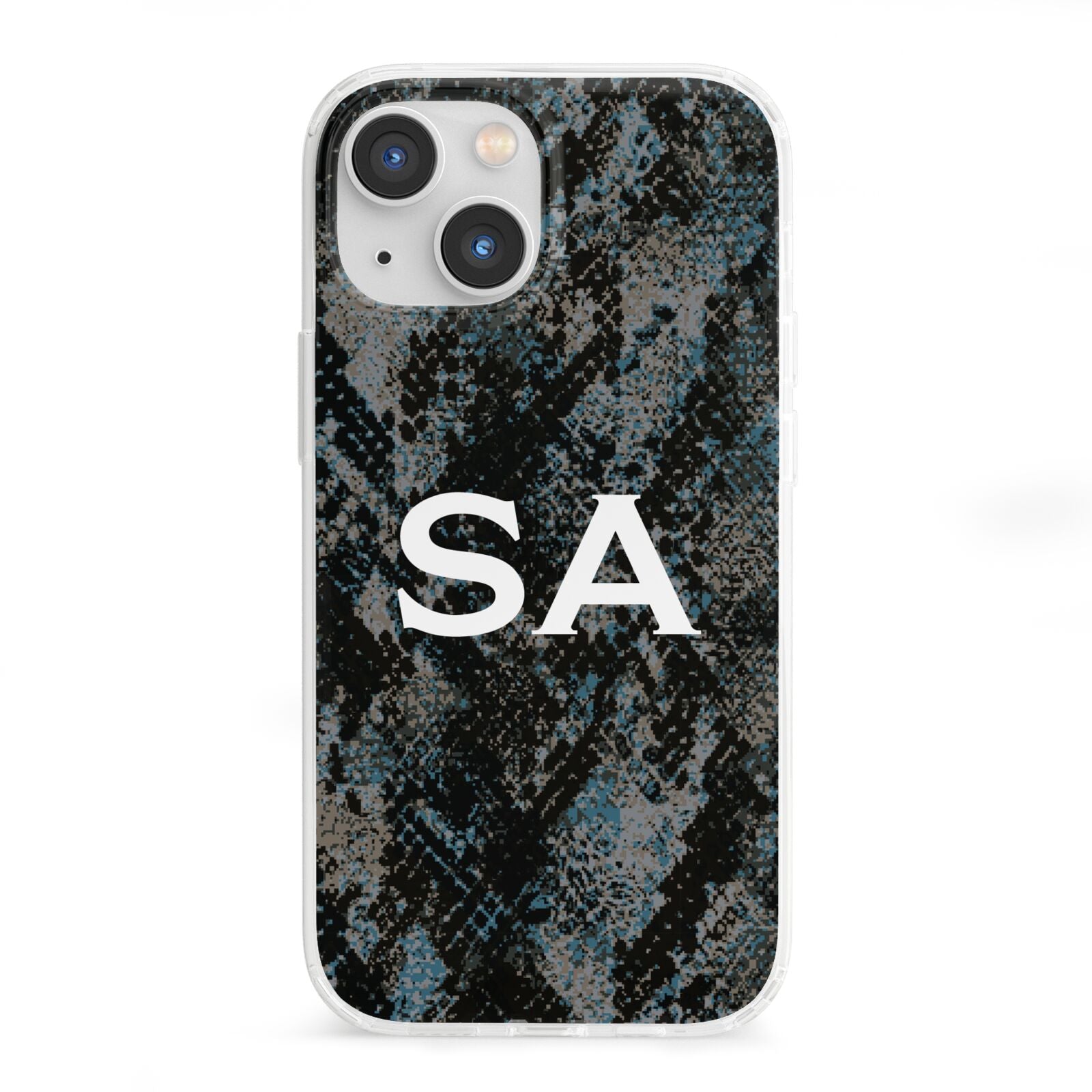 Personalised Snakeskin Effect iPhone 13 Mini Clear Bumper Case