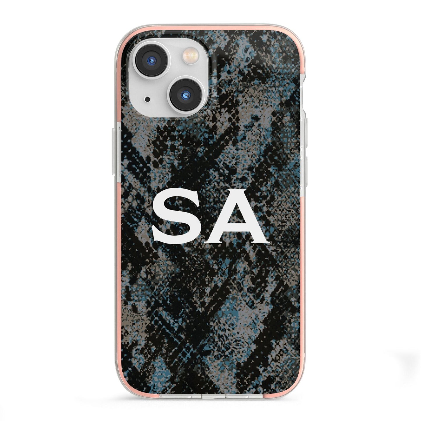 Personalised Snakeskin Effect iPhone 13 Mini TPU Impact Case with Pink Edges