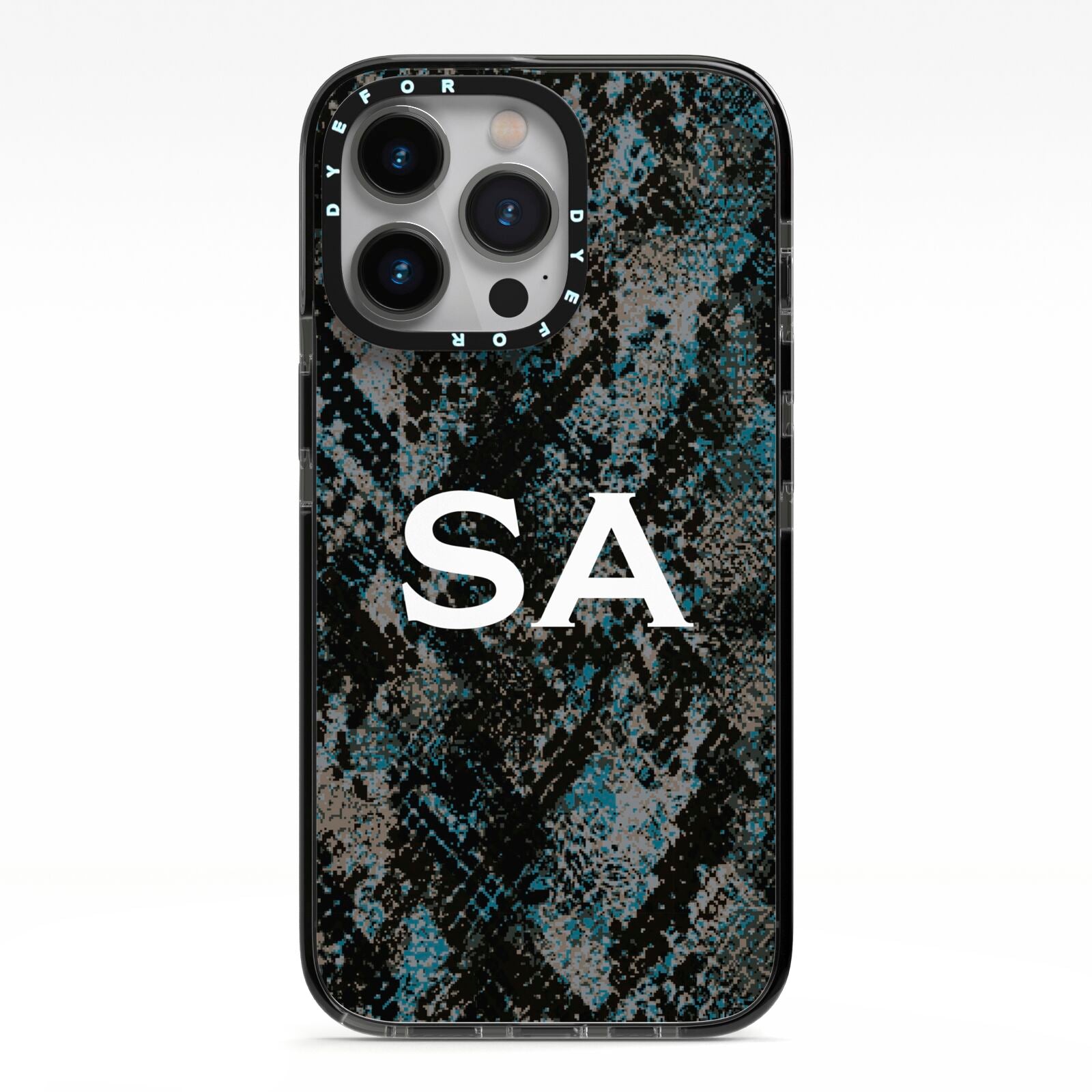 Personalised Snakeskin Effect iPhone 13 Pro Black Impact Case on Silver phone