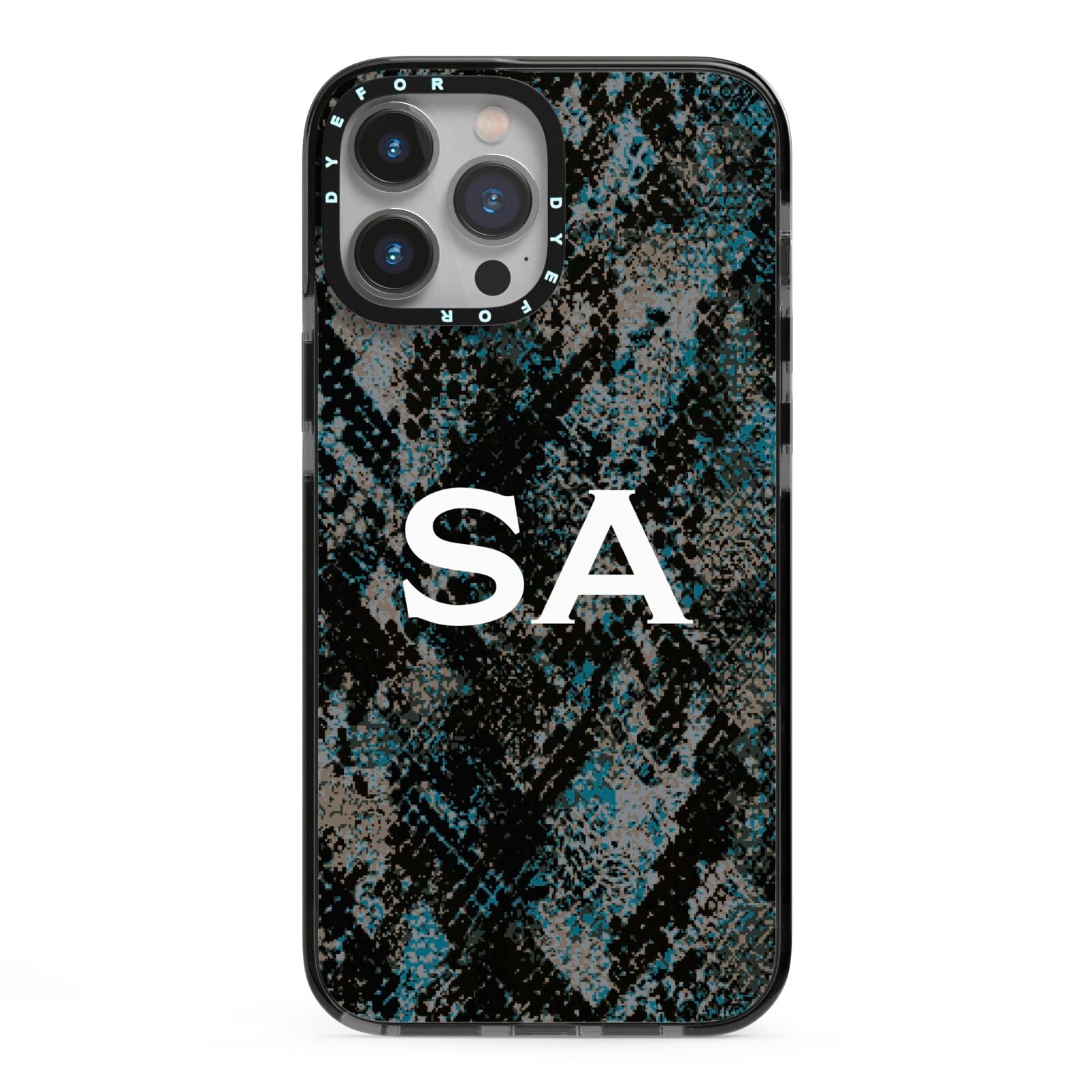 Personalised Snakeskin Effect iPhone 13 Pro Max Black Impact Case on Silver phone