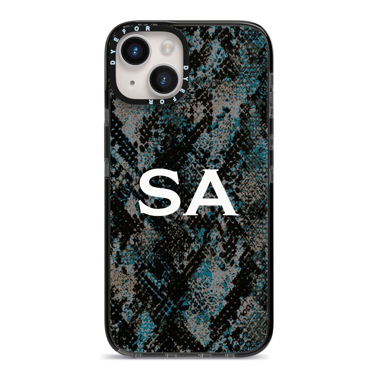 Personalised Snakeskin Effect iPhone 14 Black Impact Case on Silver phone